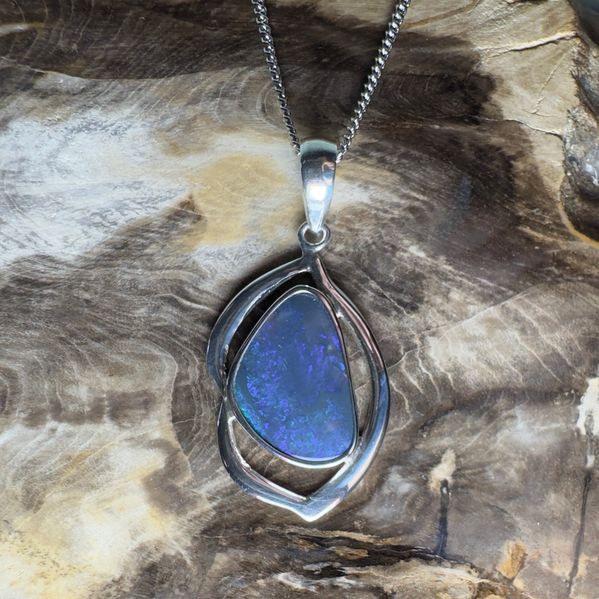Blue Trench Glow ~ 4.9ct Lightning Ridge Semi Black Opal 925 Silver Pendant