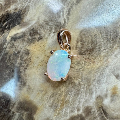Oval opal pendant with rose gold setting from Blue Water Cove handcrafted jewelry collection