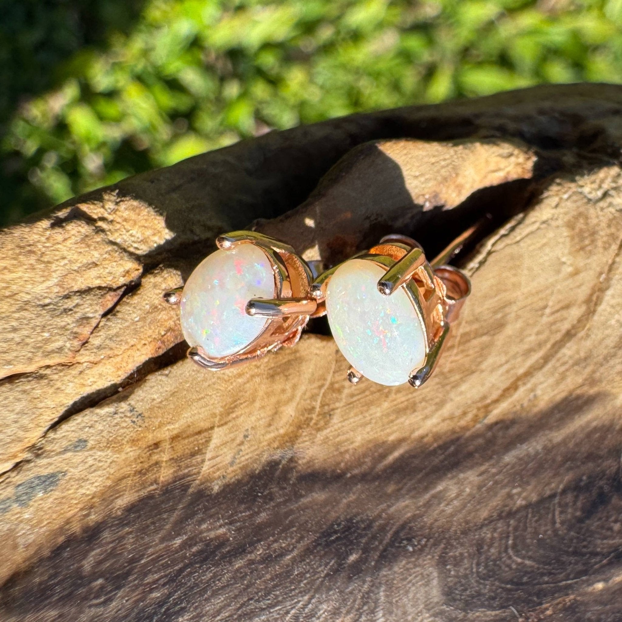 Blush Aurora ~ 1.4ct Coober Pedy Opal Rose Gold Coated Sterling Silver Earrings