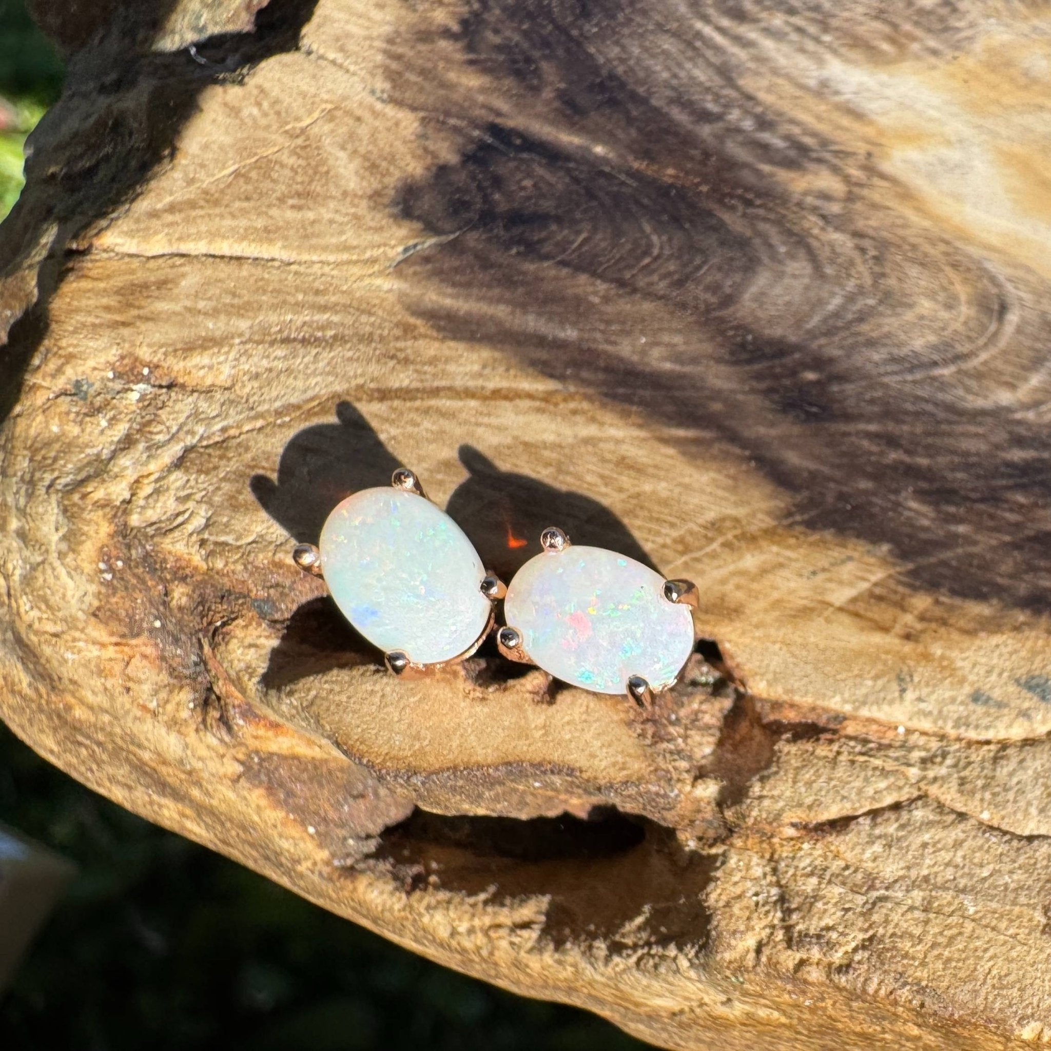 Blush Aurora ~ 1.4ct Coober Pedy Opal Rose Gold Coated Sterling Silver Earrings