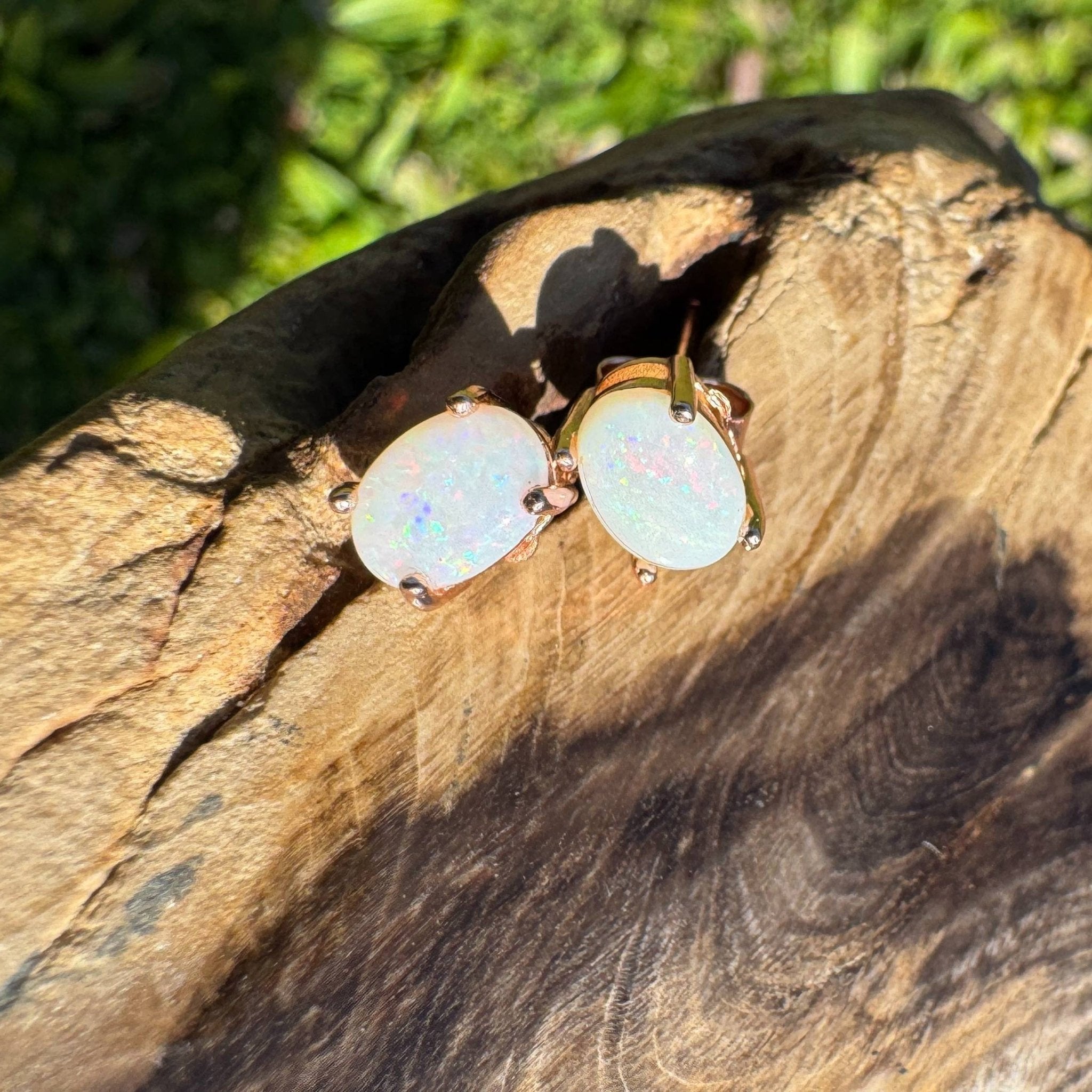 Blush Aurora ~ 1.4ct Coober Pedy Opal Rose Gold Coated Sterling Silver Earrings