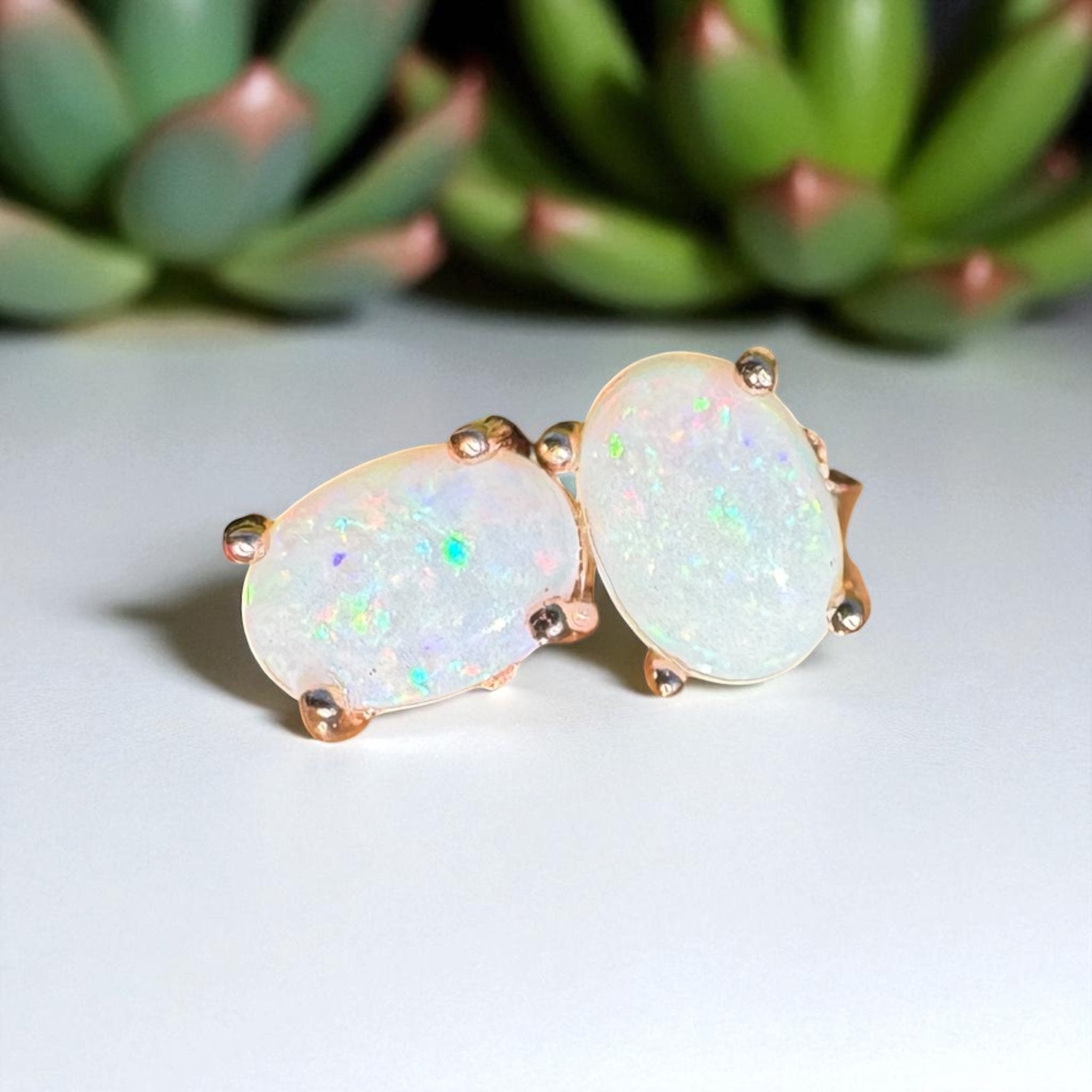Blush Aurora ~ 1.4ct Coober Pedy Opal Rose Gold Coated Sterling Silver Earrings
