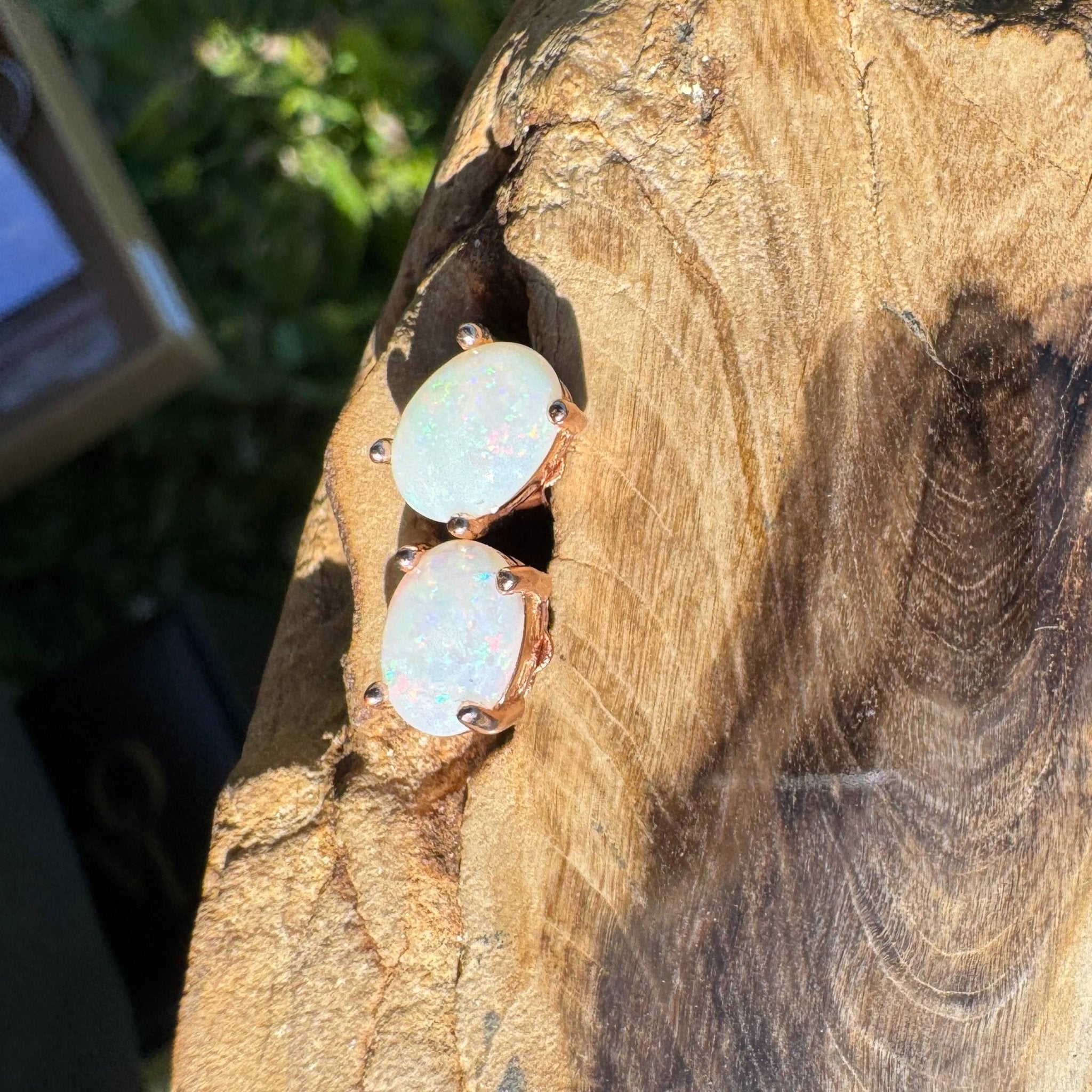 Blush Aurora ~ 1.4ct Coober Pedy Opal Rose Gold Coated Sterling Silver Earrings