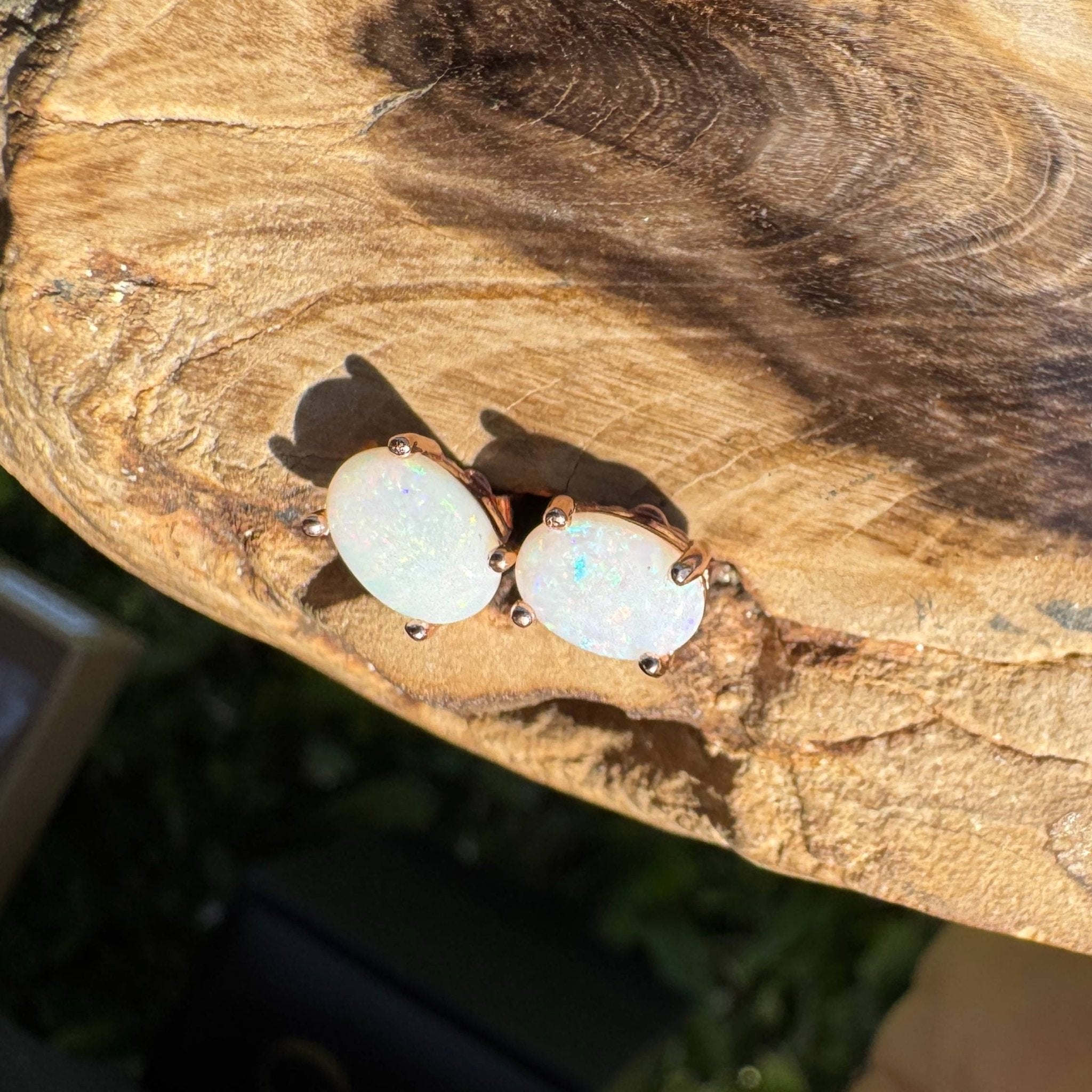 Blush Aurora ~ 1.4ct Coober Pedy Opal Rose Gold Coated Sterling Silver Earrings