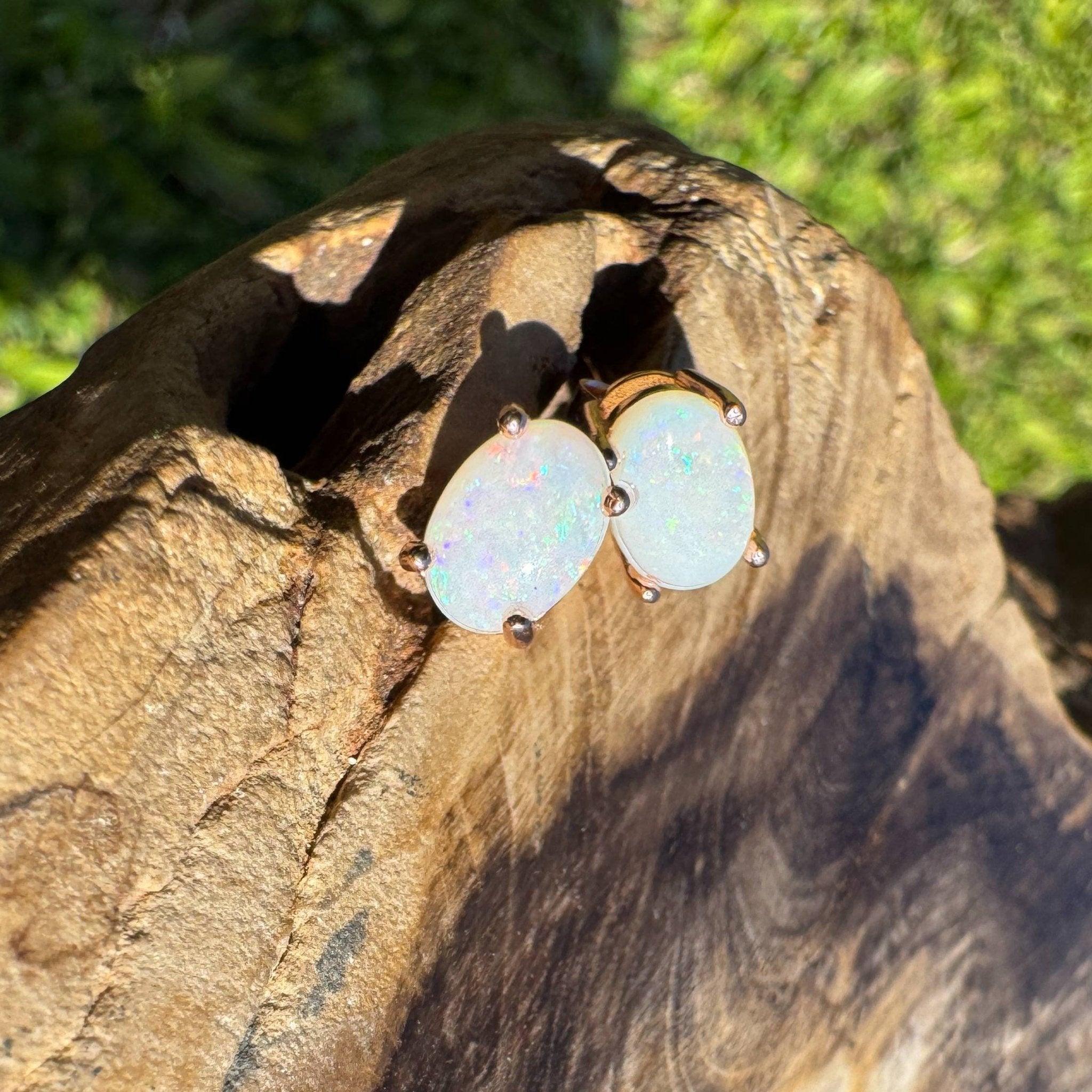 Blush Aurora ~ 1.4ct Coober Pedy Opal Rose Gold Coated Sterling Silver Earrings