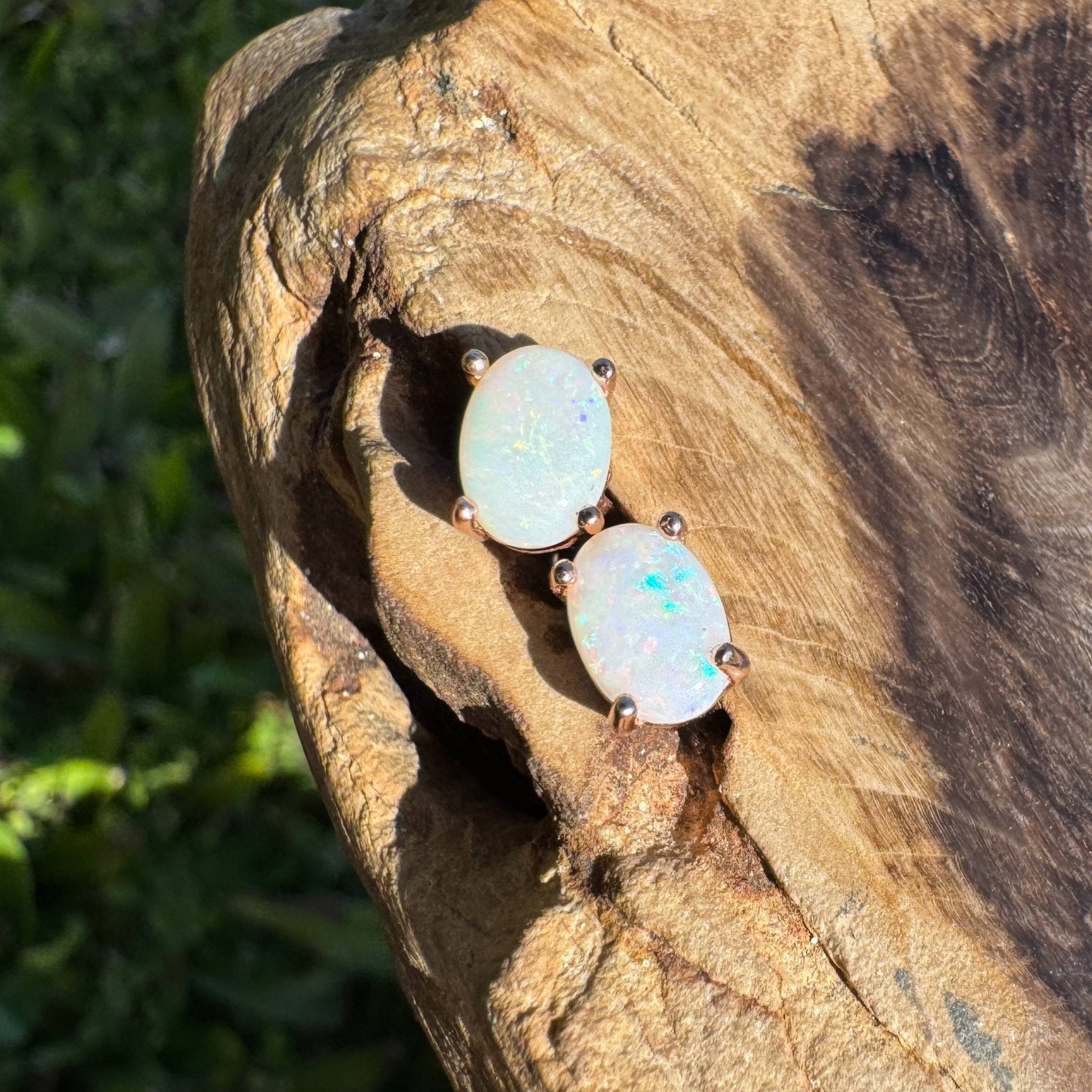 Blush Aurora ~ 1.4ct Coober Pedy Opal Rose Gold Coated Sterling Silver Earrings