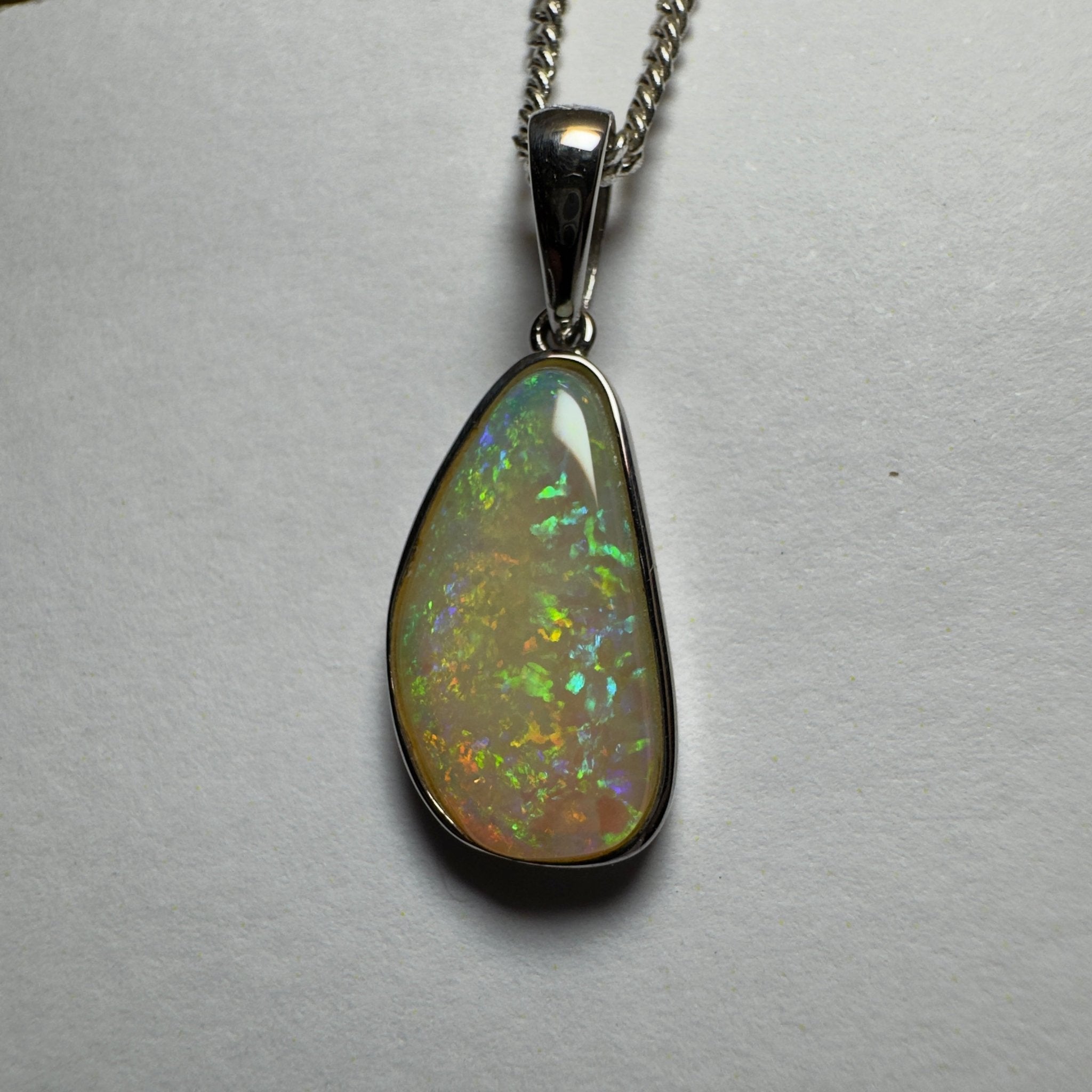 Bondi Beach Brightness ~ 2.1ct Coober Pedy Opal 925 Silver Pendant