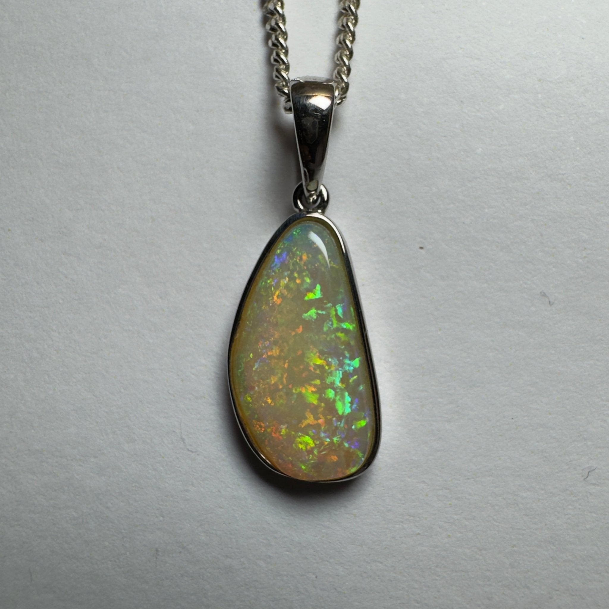 Bondi Beach Brightness ~ 2.1ct Coober Pedy Opal 925 Silver Pendant