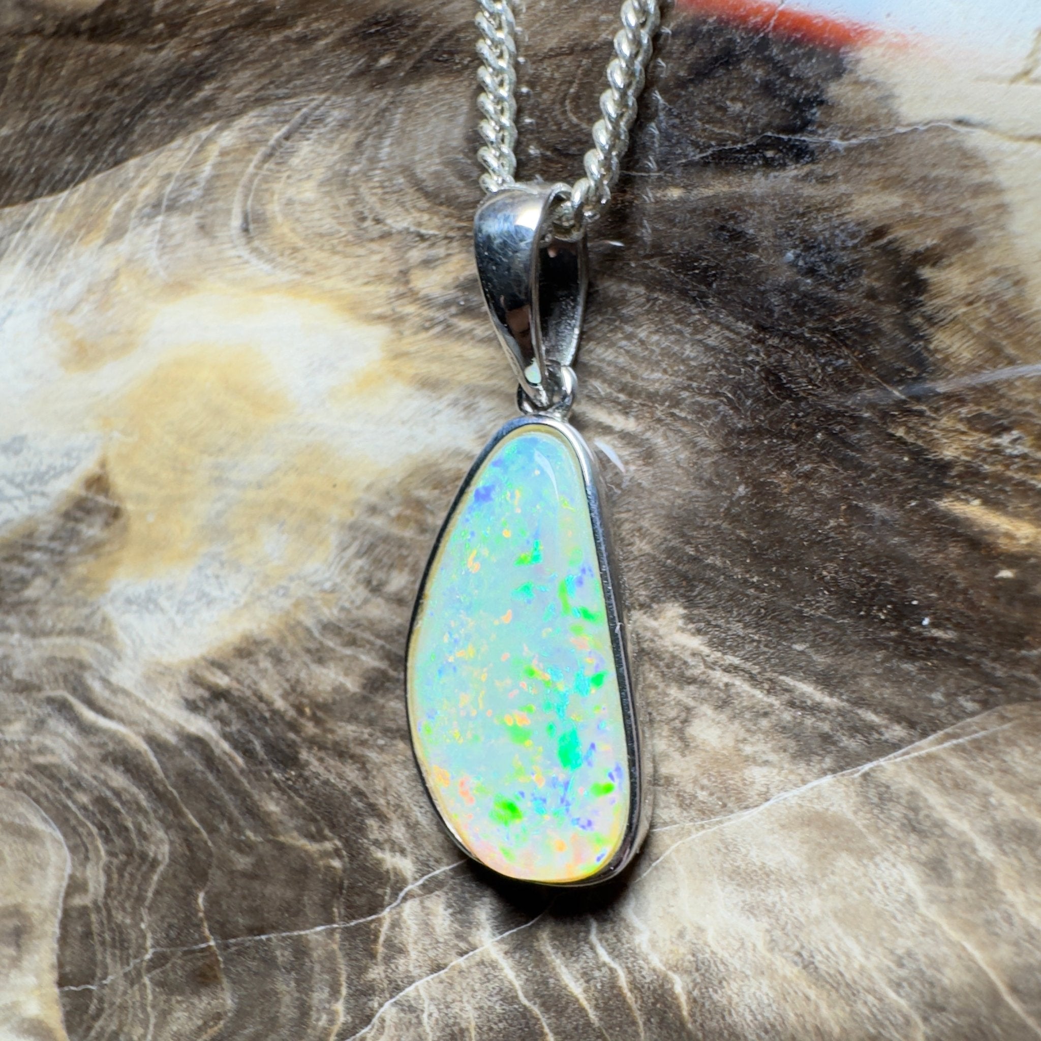 Bondi Beach Brightness ~ 2.1ct Coober Pedy Opal 925 Silver Pendant