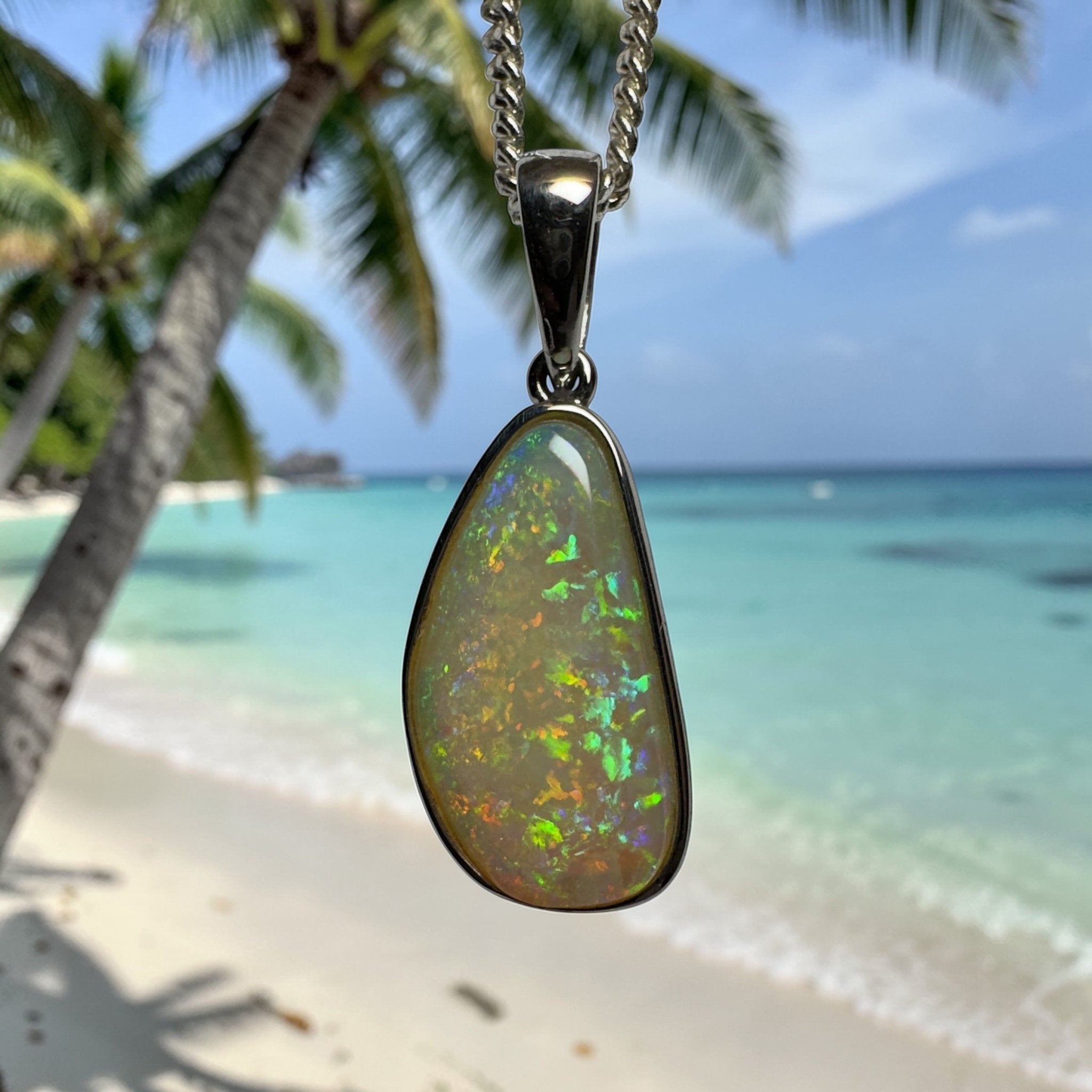 Bondi Beach Brightness ~ 2.1ct Coober Pedy Opal 925 Silver Pendant