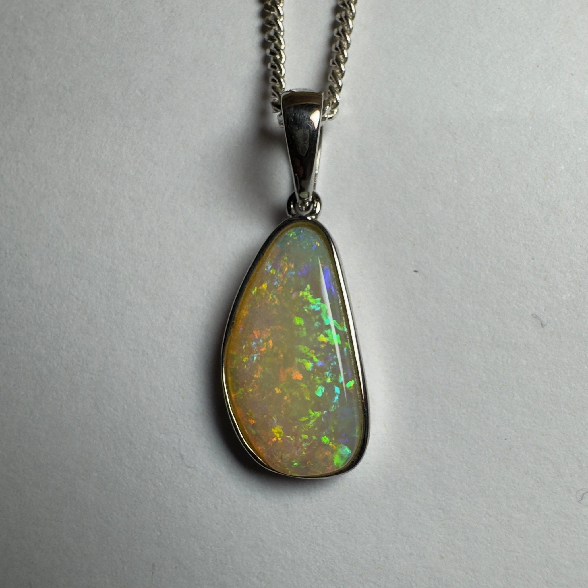 Bondi Beach Brightness ~ 2.1ct Coober Pedy Opal 925 Silver Pendant