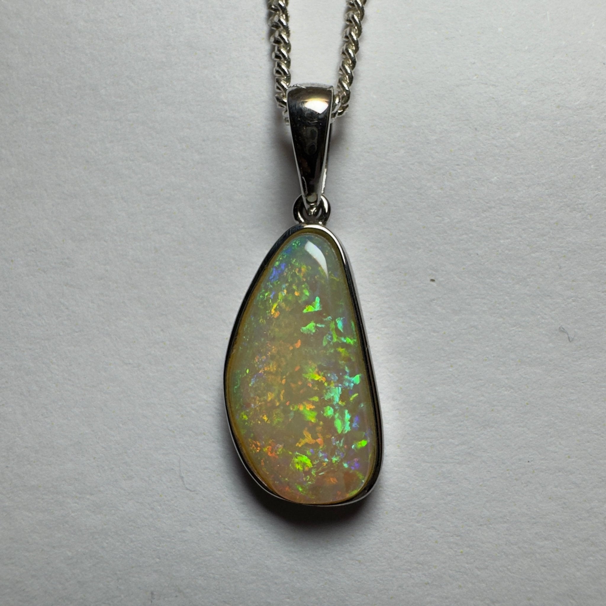 Bondi Beach Brightness ~ 2.1ct Coober Pedy Opal 925 Silver Pendant