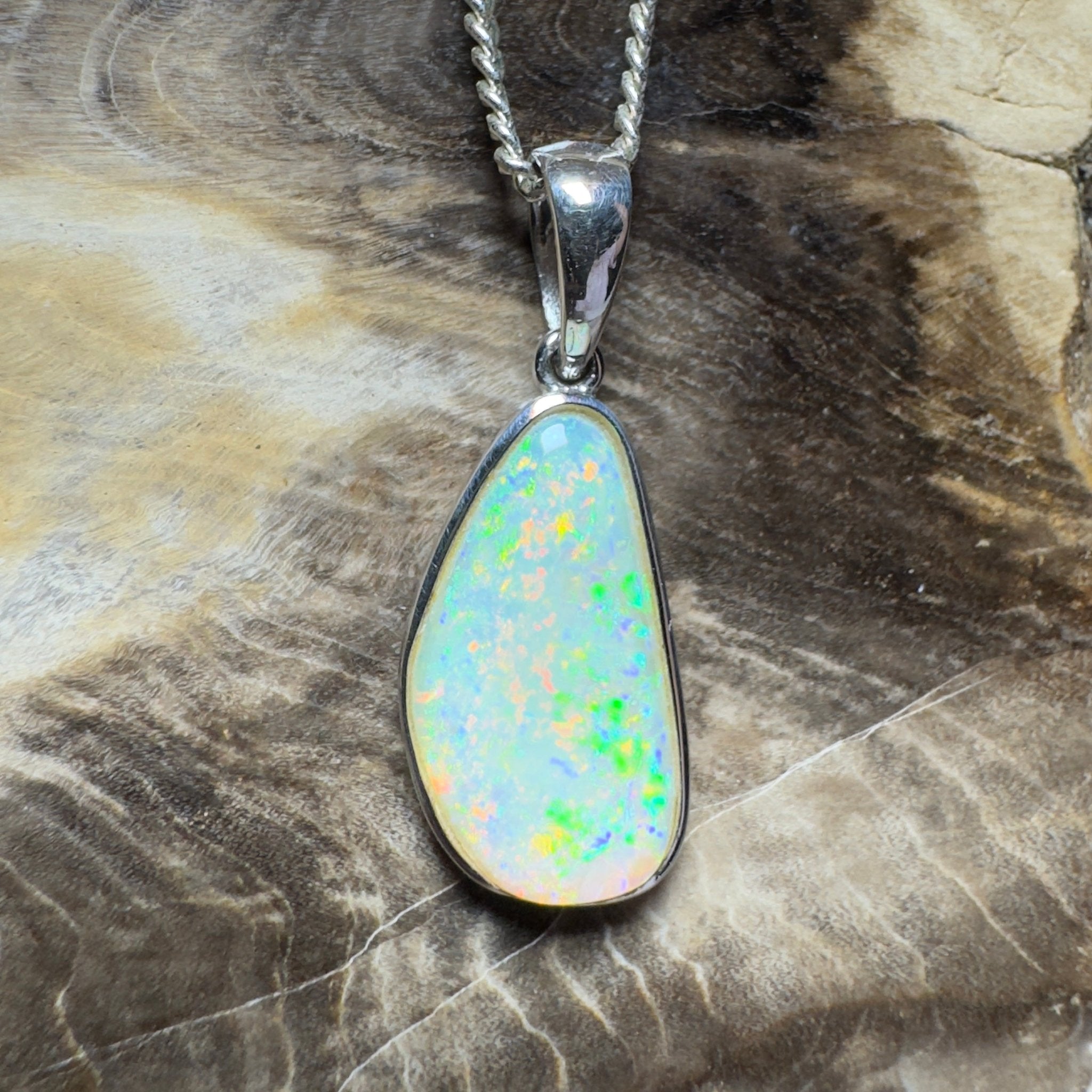 Bondi Beach Brightness ~ 2.1ct Coober Pedy Opal 925 Silver Pendant