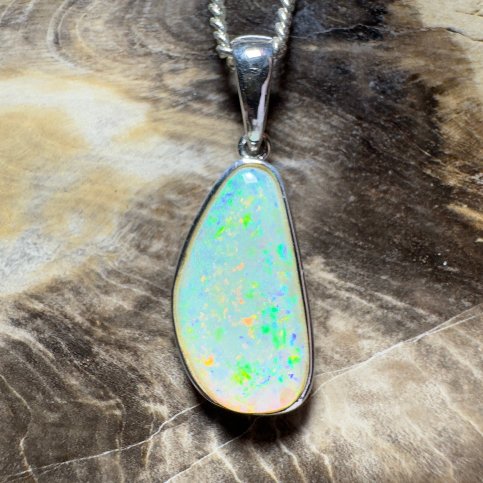 Bondi Beach Brightness ~ 2.1ct Coober Pedy Opal 925 Silver Pendant
