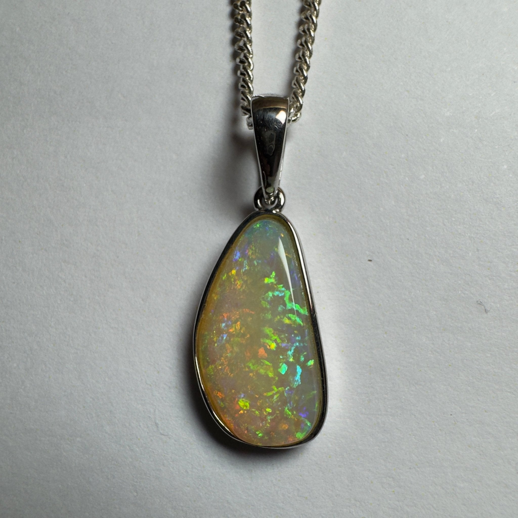 Bondi Beach Brightness ~ 2.1ct Coober Pedy Opal 925 Silver Pendant