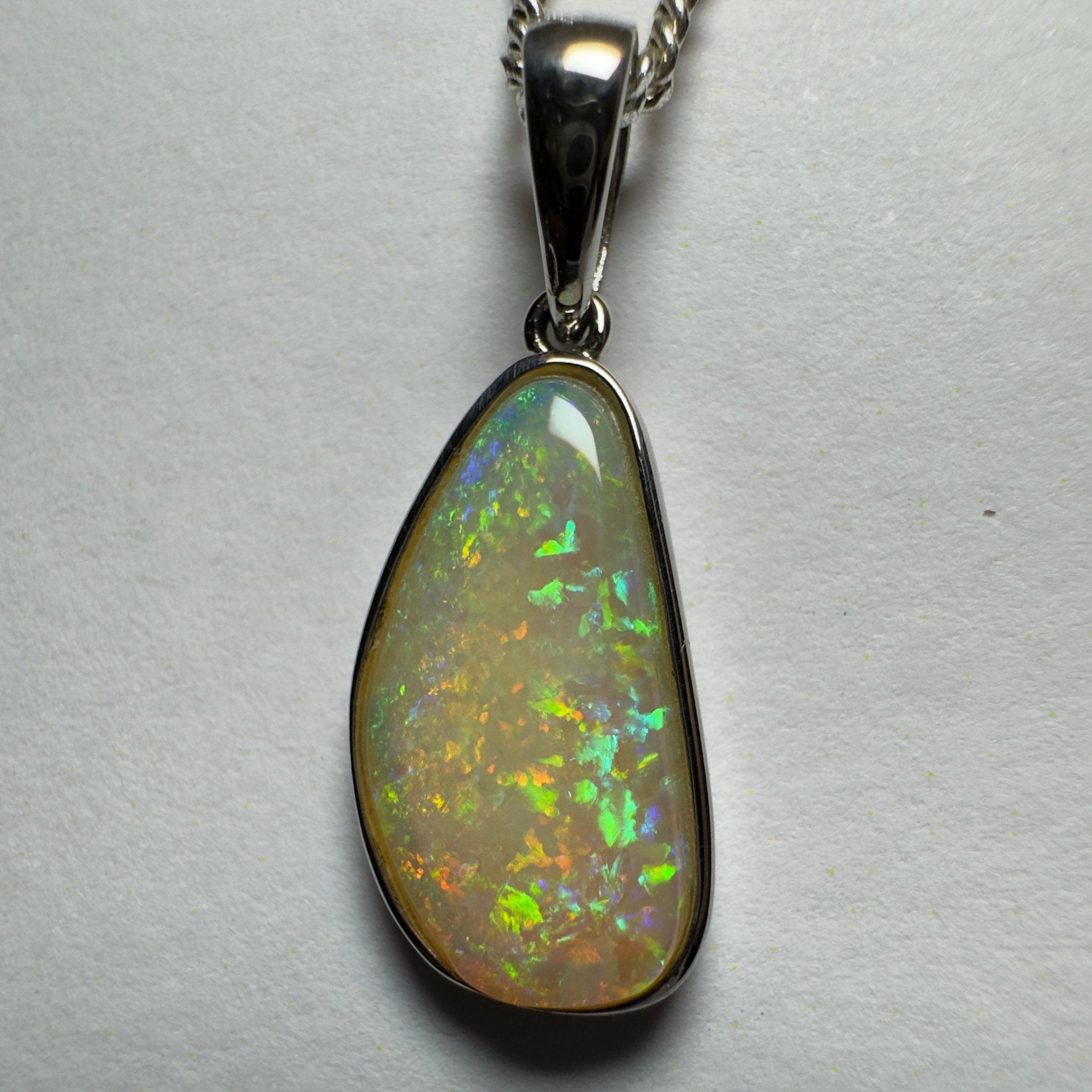 Bondi Beach Brightness ~ 2.1ct Coober Pedy Opal 925 Silver Pendant
