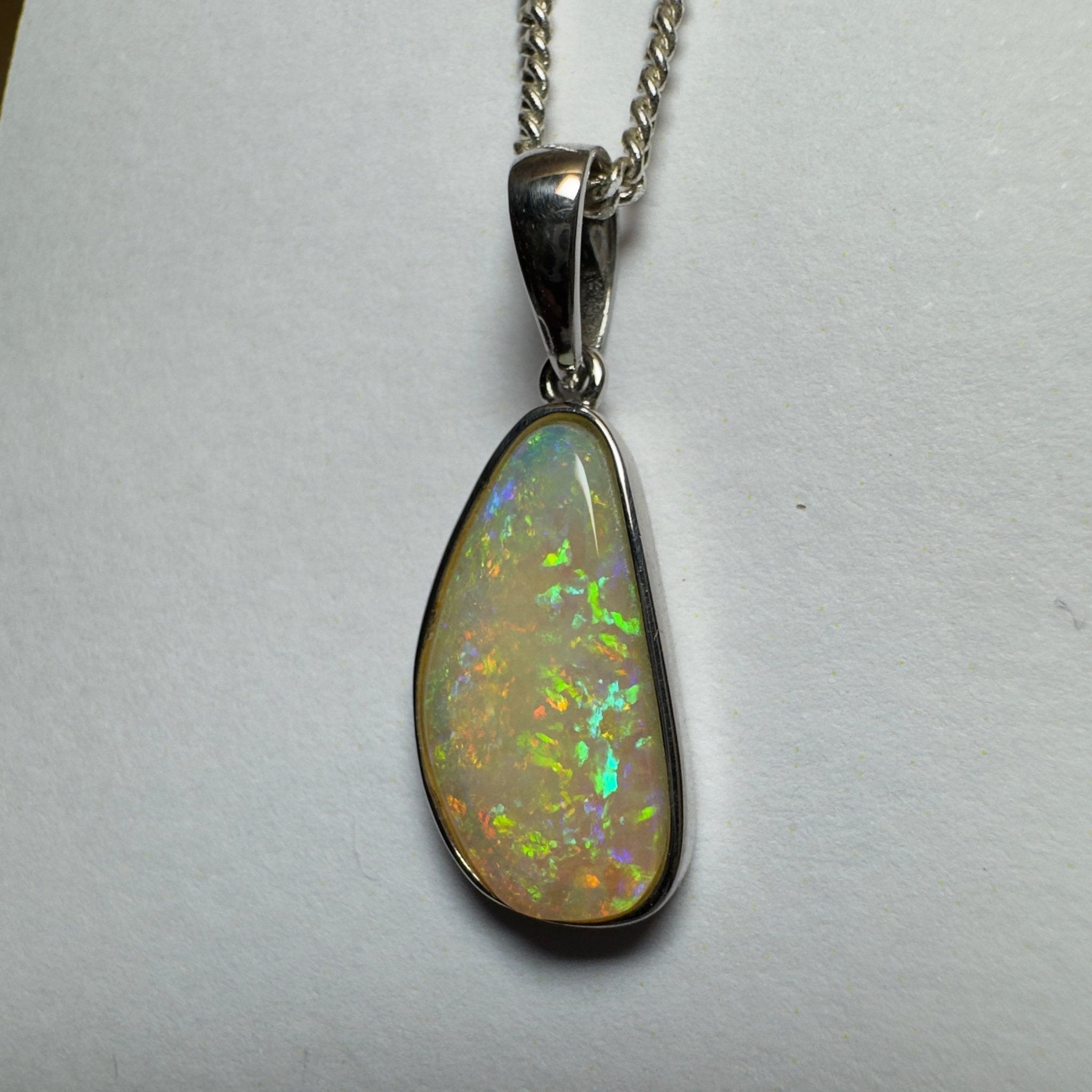 Bondi Beach Brightness ~ 2.1ct Coober Pedy Opal 925 Silver Pendant