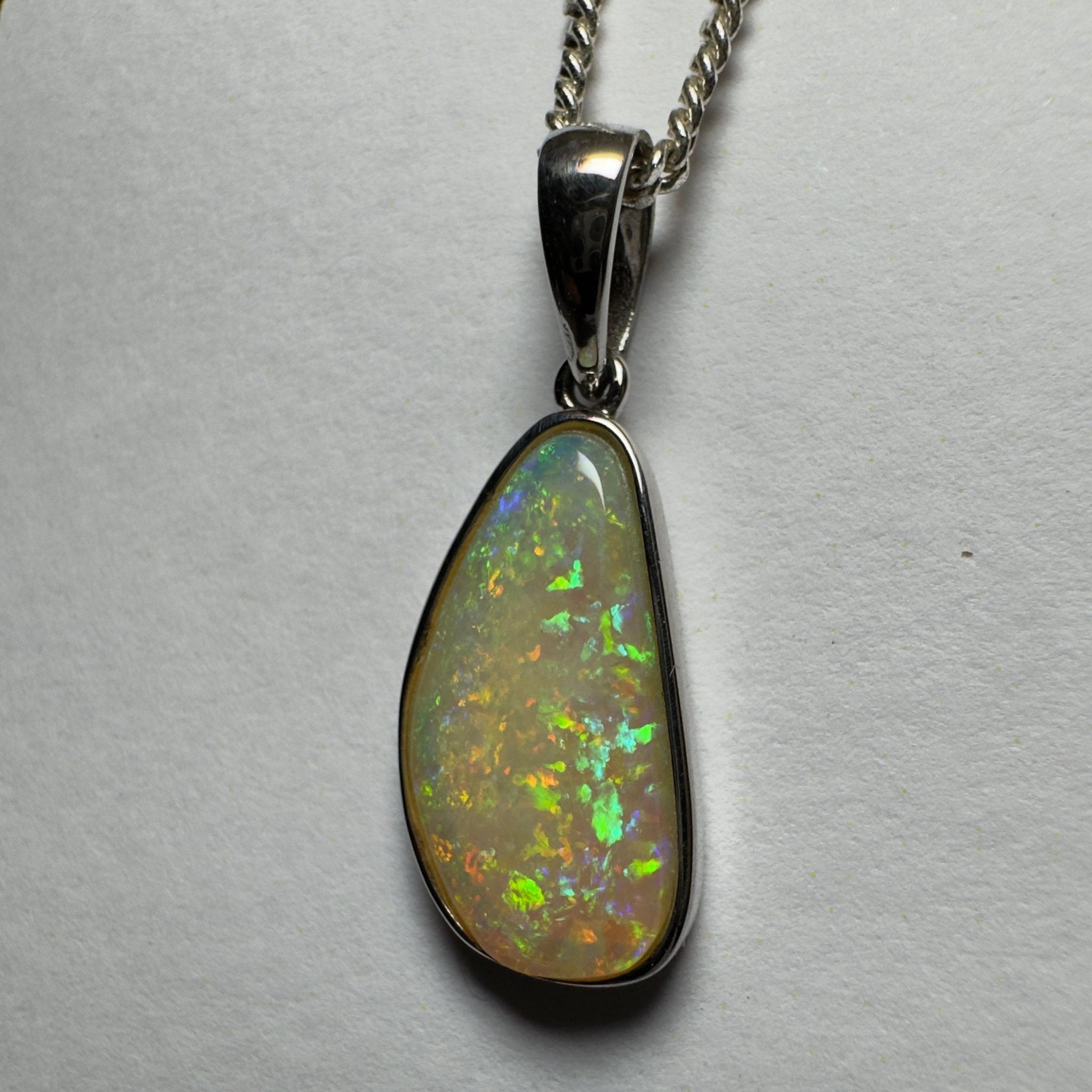 Bondi Beach Brightness ~ 2.1ct Coober Pedy Opal 925 Silver Pendant