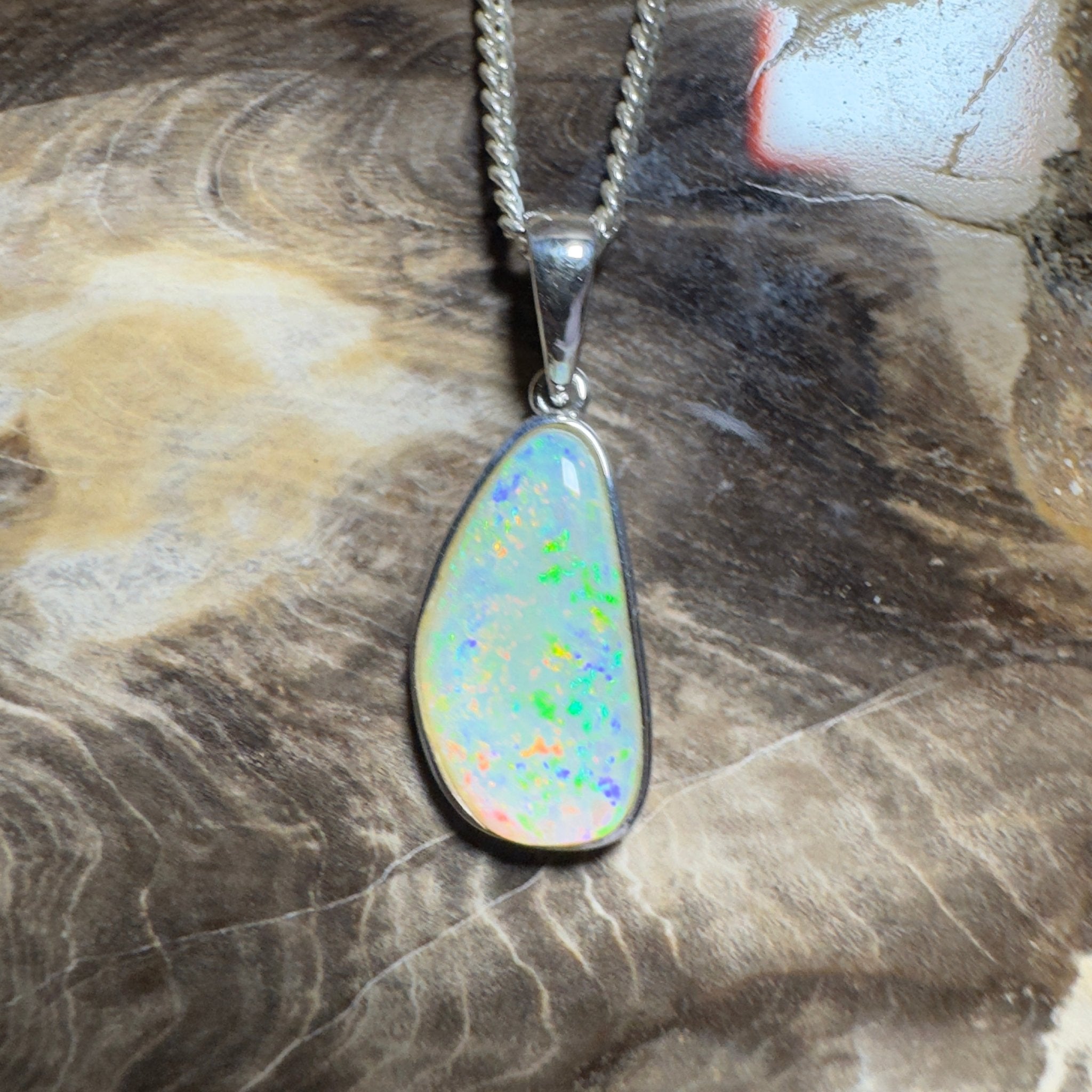 Bondi Beach Brightness ~ 2.1ct Coober Pedy Opal 925 Silver Pendant