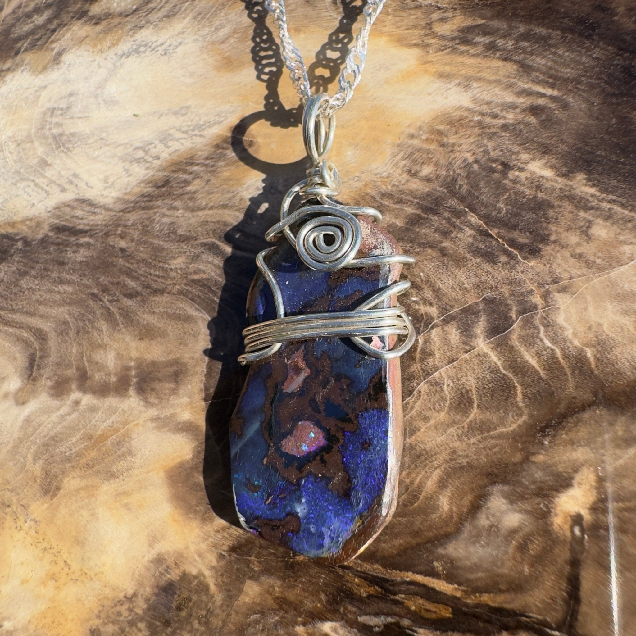Bondi Indigo Ripple ~ Queensland Boulder Opal 925 Sterling Silver Pendant Necklace