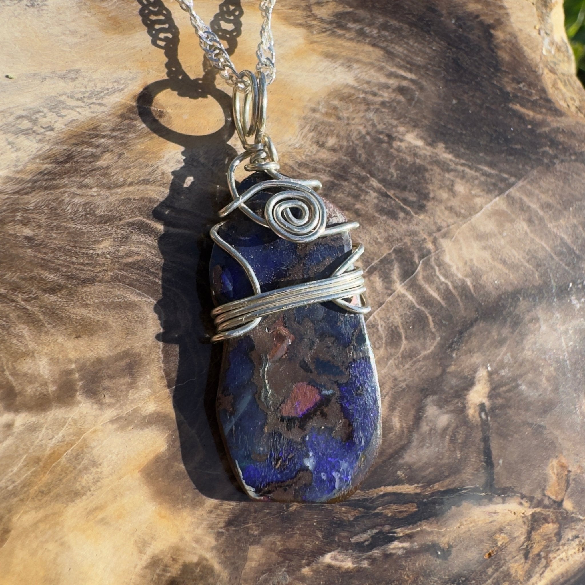 Bondi Indigo Ripple ~ Queensland Boulder Opal 925 Sterling Silver Pendant Necklace