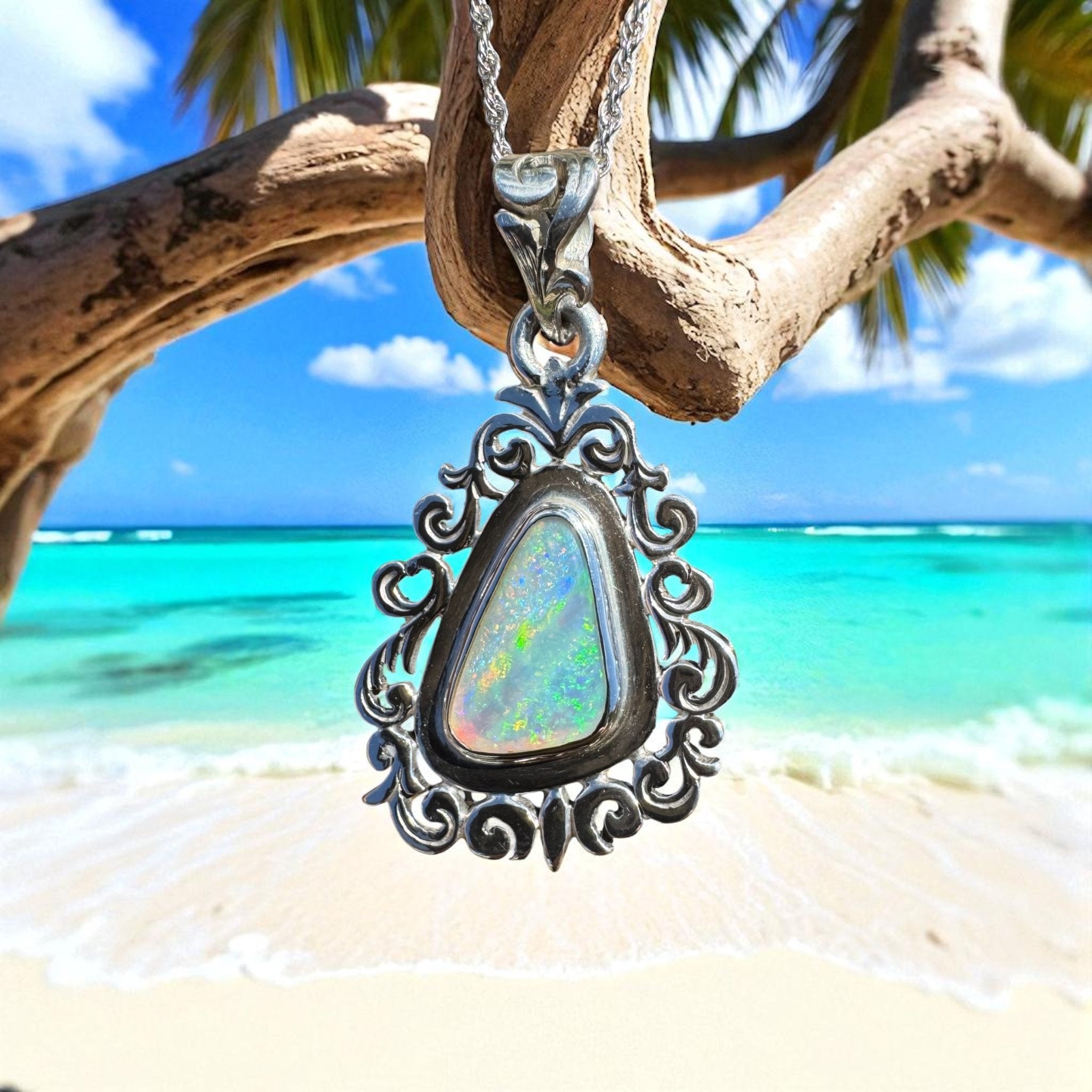 Breakaways Glow – Solid 1.9ct Coober Pedy Crystal Opal 925 Sterling Silver Pendant Necklace