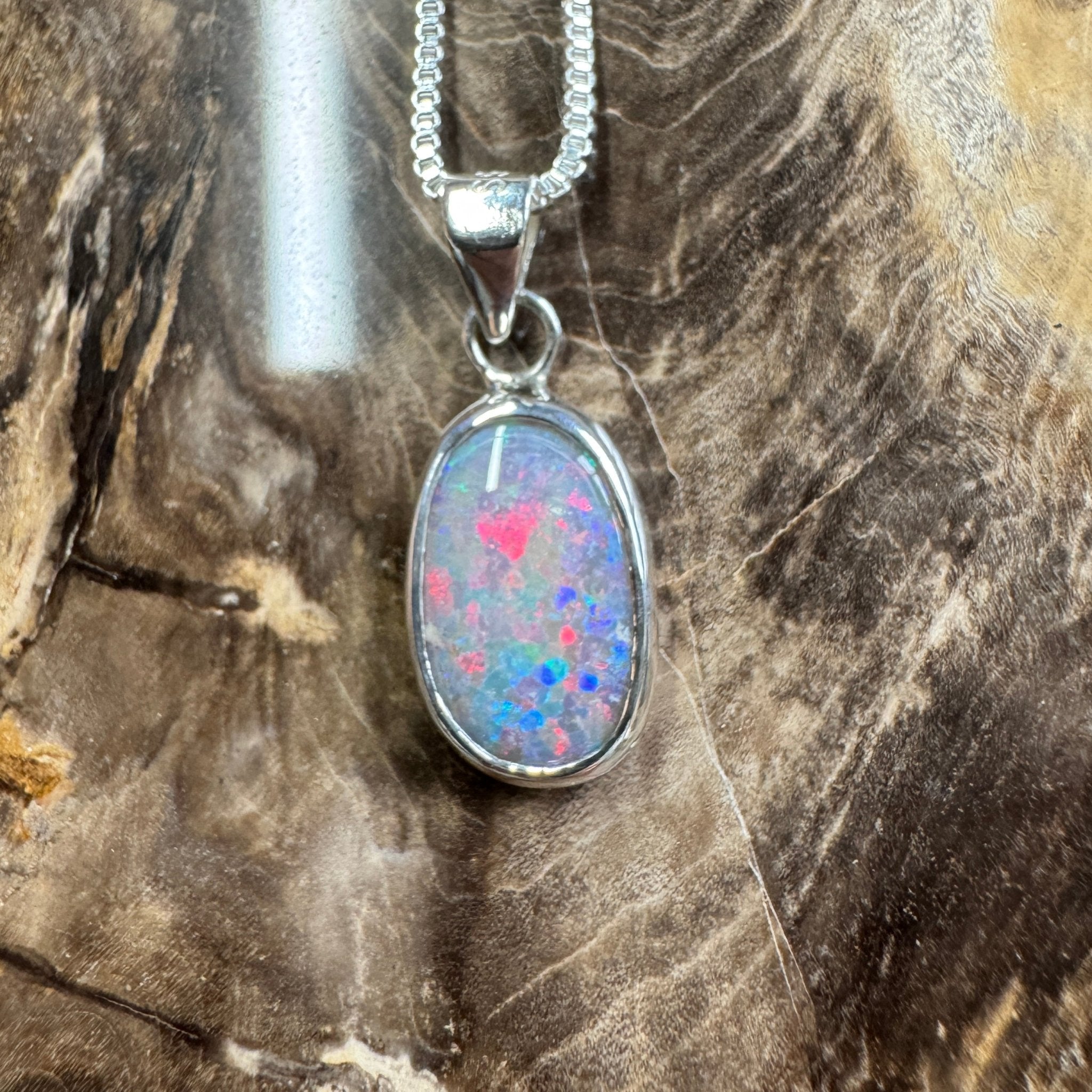 Broken Hill Blaze ~ 2.3ct Solid Lightning Ridge Opal 925 Sterling Silver Pendant Necklace