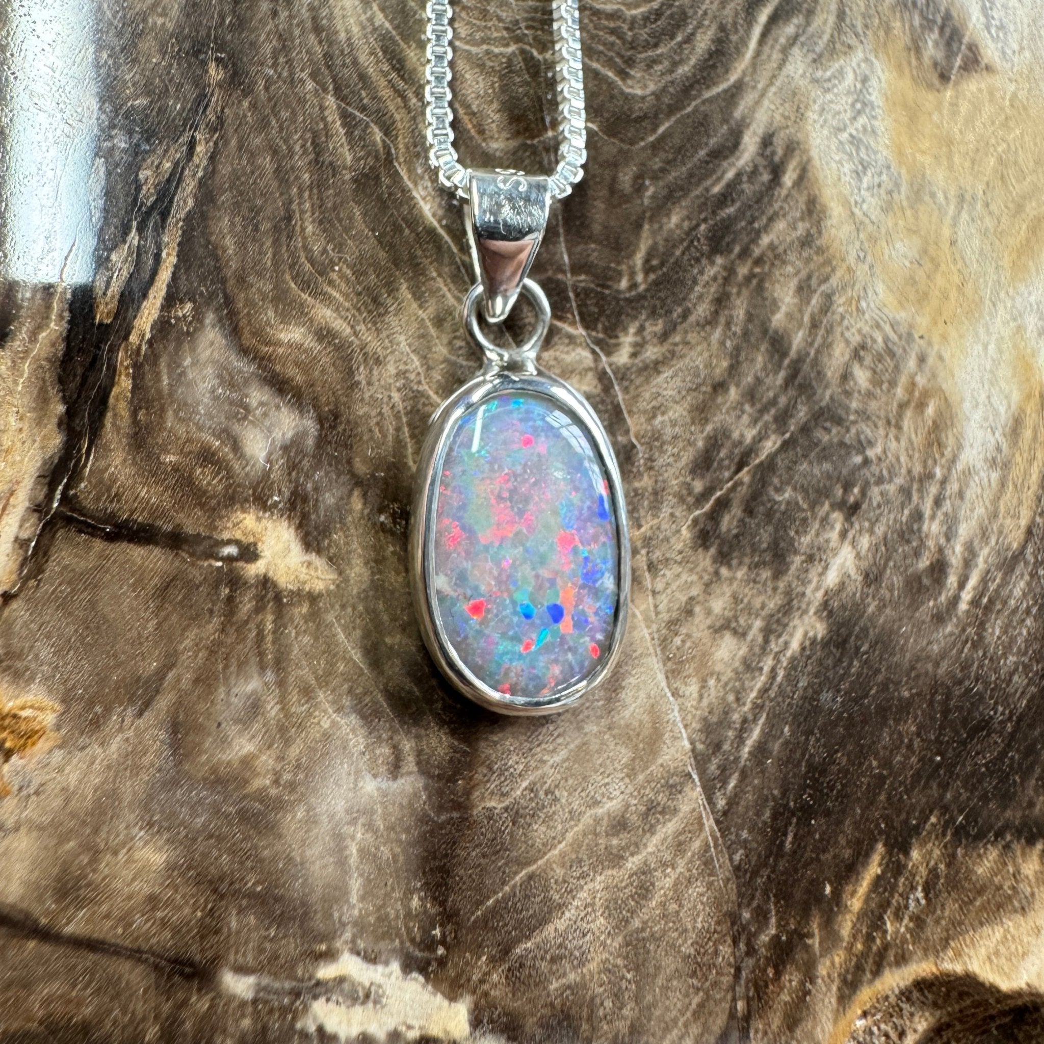 Broken Hill Blaze ~ 2.3ct Solid Lightning Ridge Opal 925 Sterling Silver Pendant Necklace
