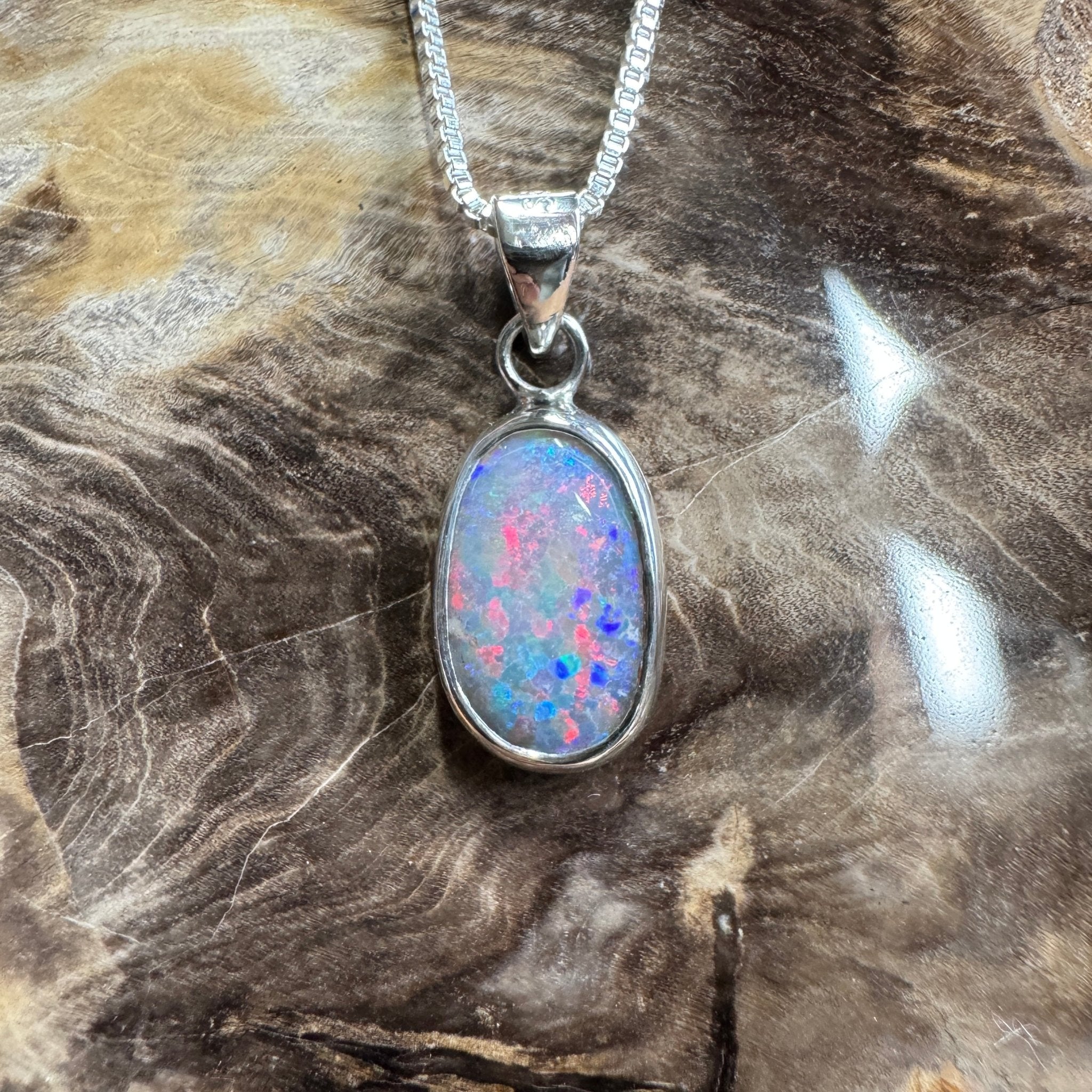 Broken Hill Blaze ~ 2.3ct Solid Lightning Ridge Opal 925 Sterling Silver Pendant Necklace