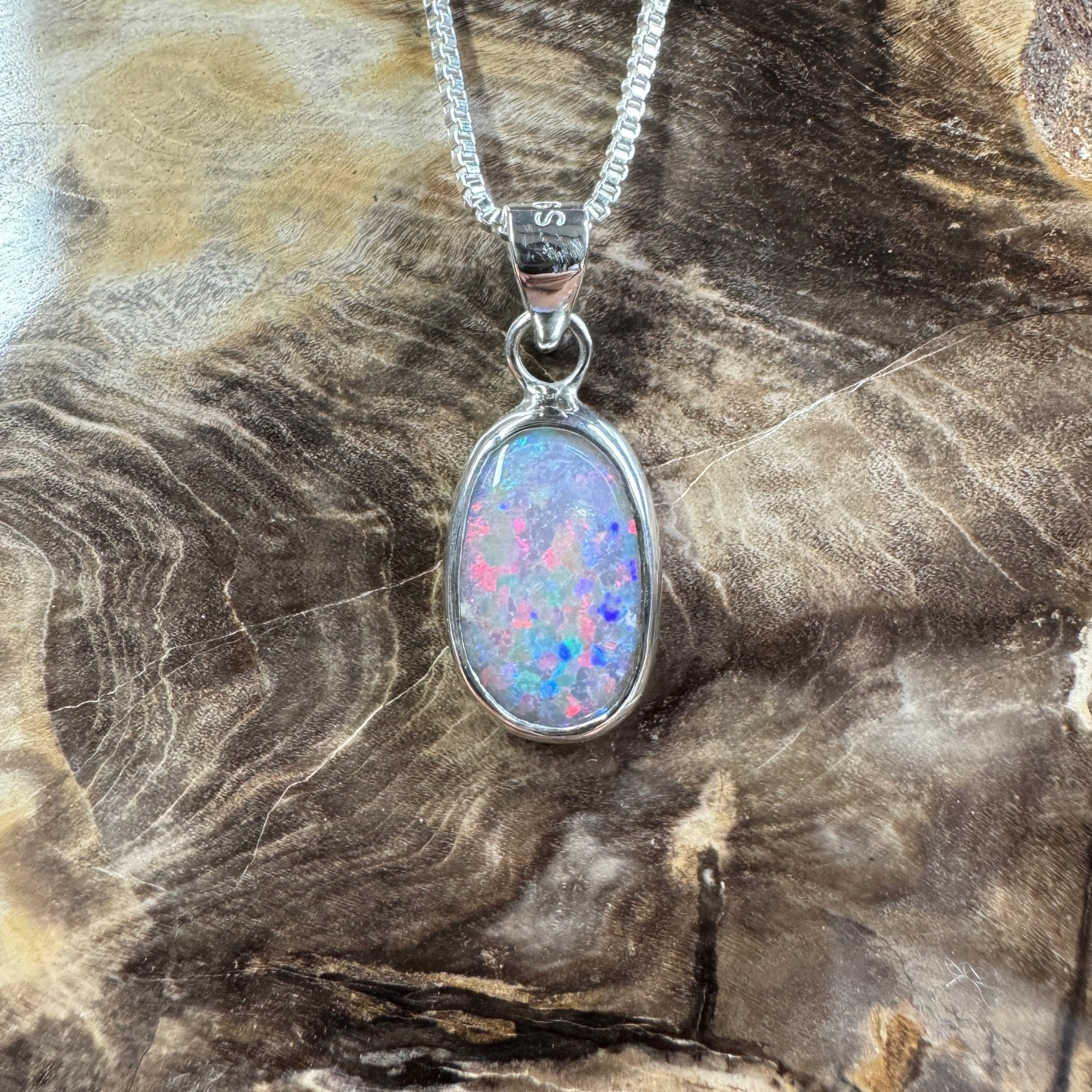 Broken Hill Blaze ~ 2.3ct Solid Lightning Ridge Opal 925 Sterling Silver Pendant Necklace