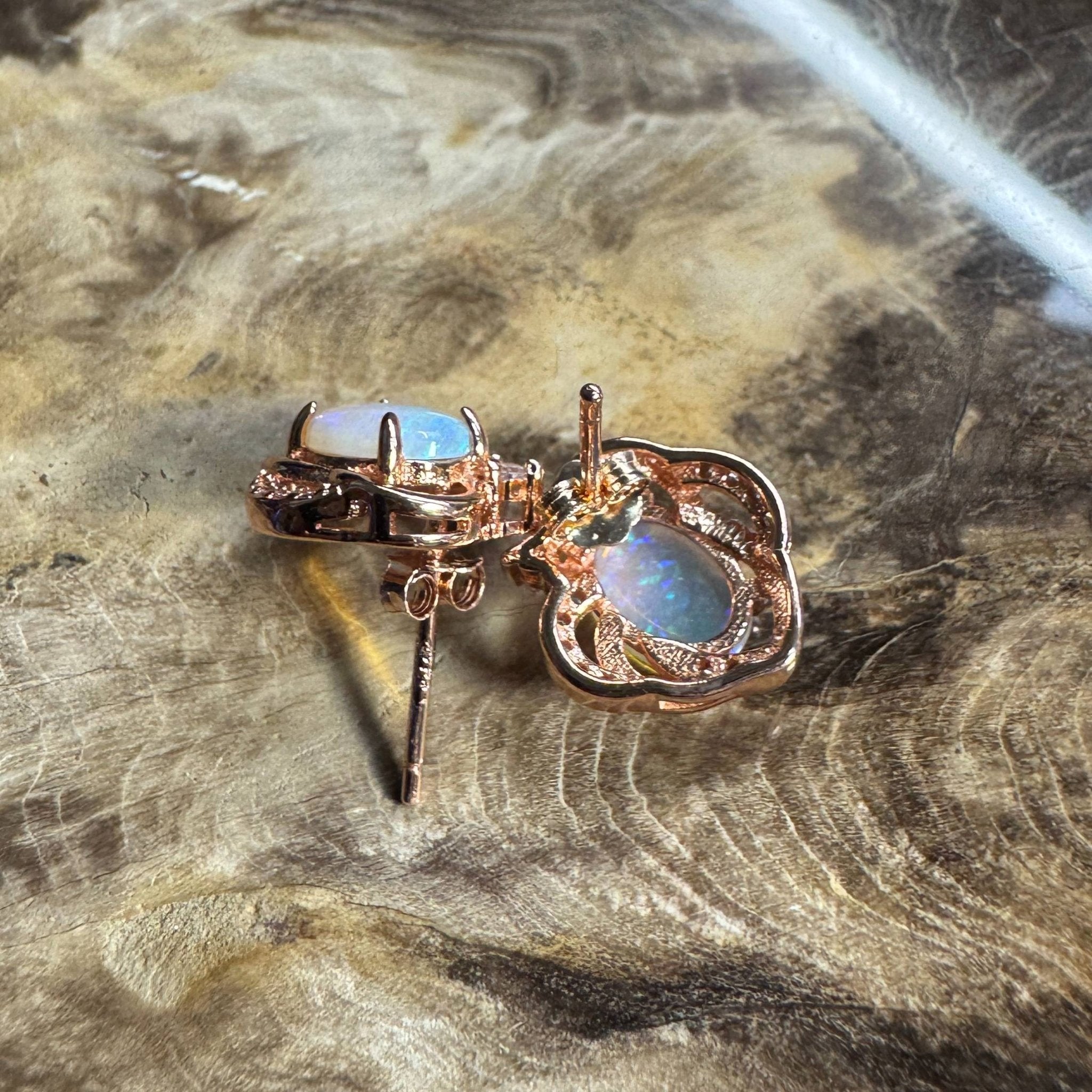 Broome Tide ~ 1.8ct Solid Lightning Ridge Opal Rose Gold Plated 925 Silver Earrings