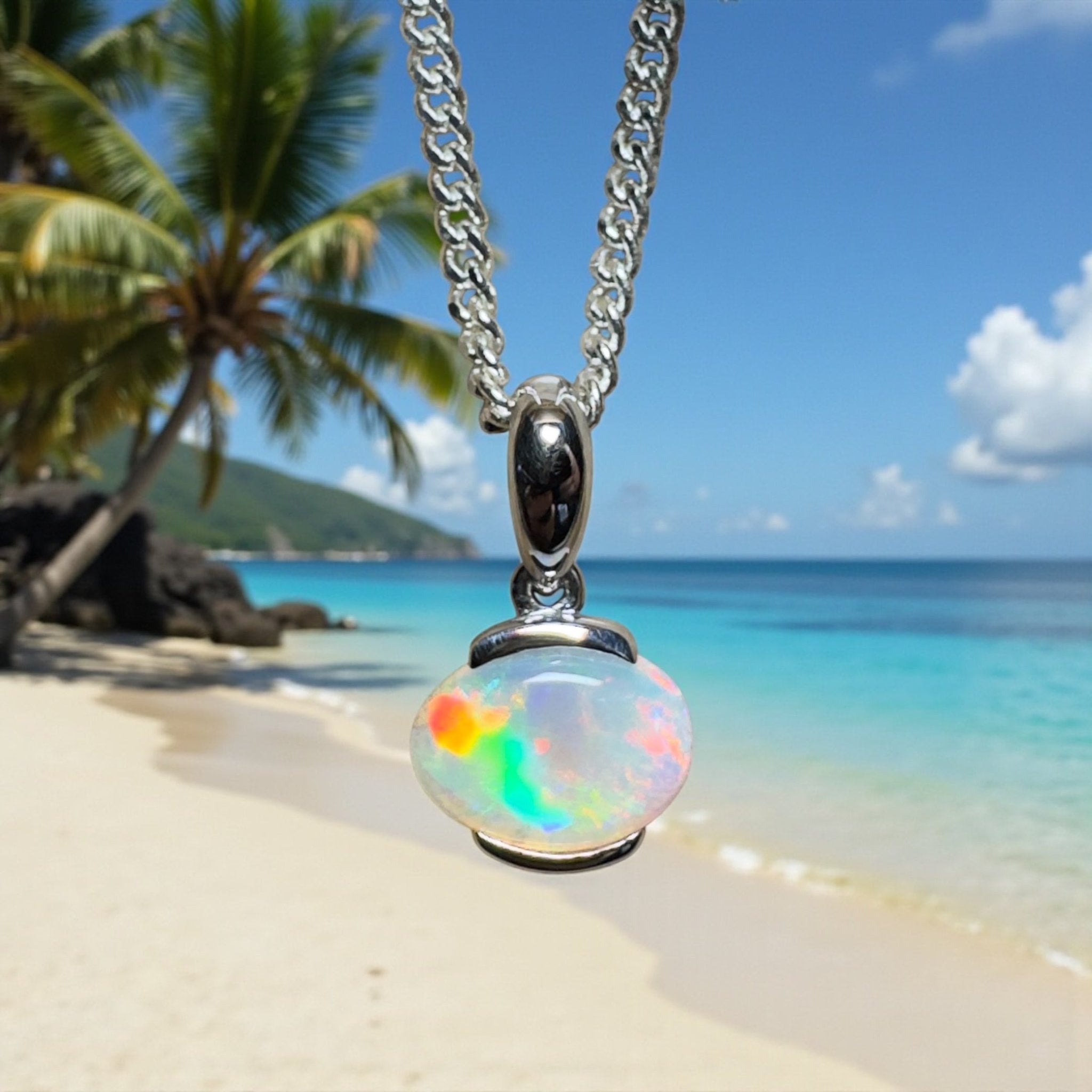 Bruny Blaze ~ 0.75ct Coober Pedy Crystal Opal 925 Silver Pendant