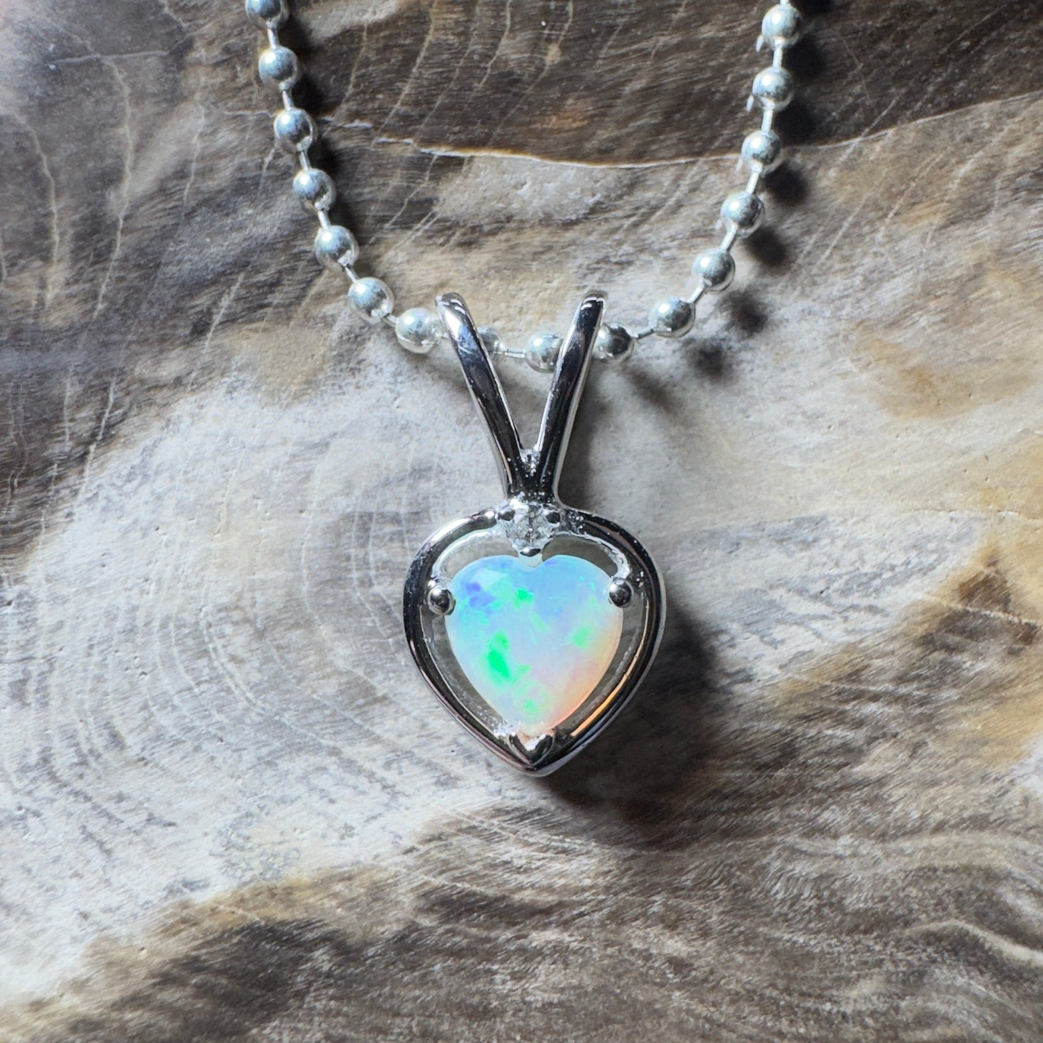 Bruny Isle Heart ~ 0.3ct Coober Pedy Crystal Opal 9ct White Gold Pendant