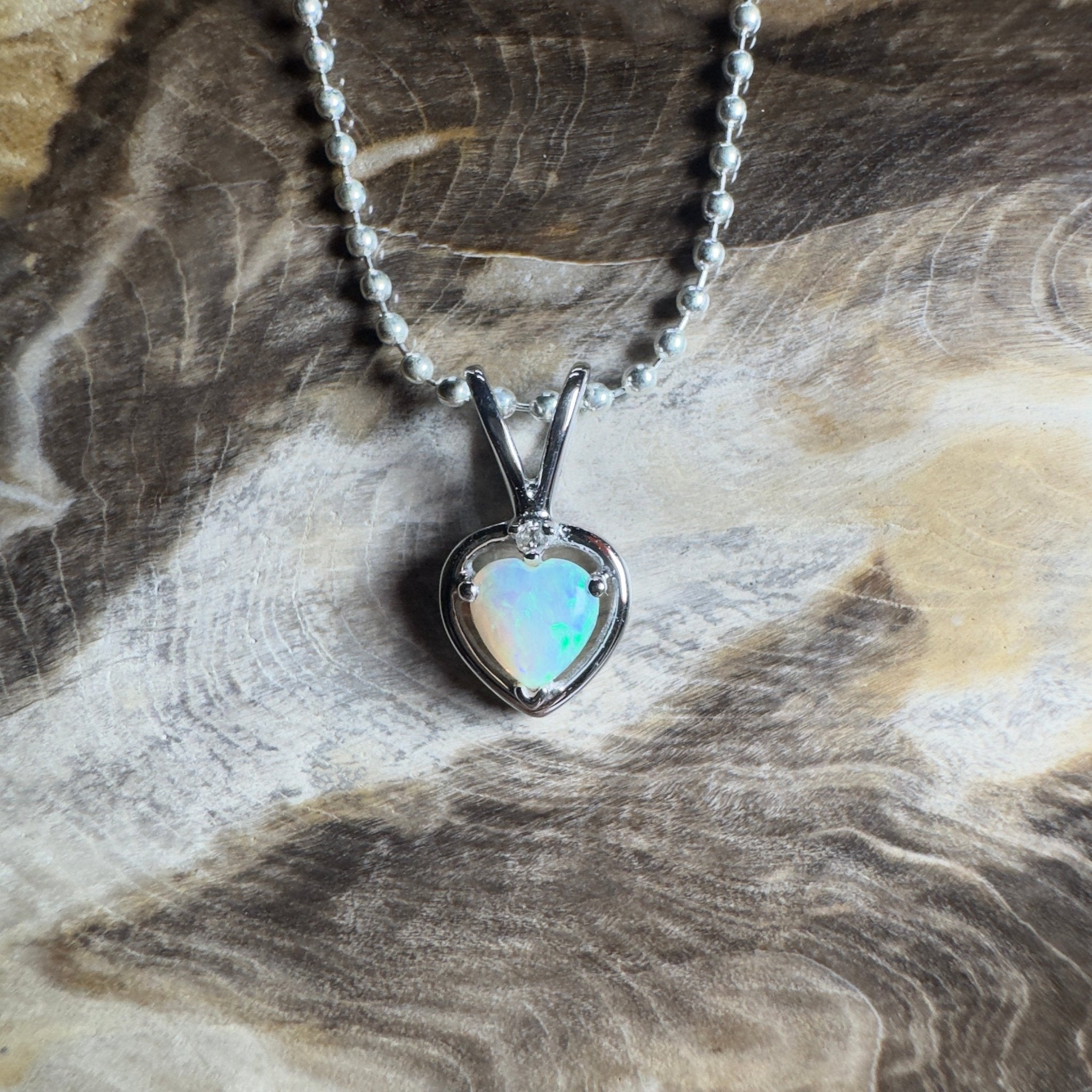 Bruny Isle Heart ~ 0.3ct Coober Pedy Crystal Opal 9ct White Gold Pendant
