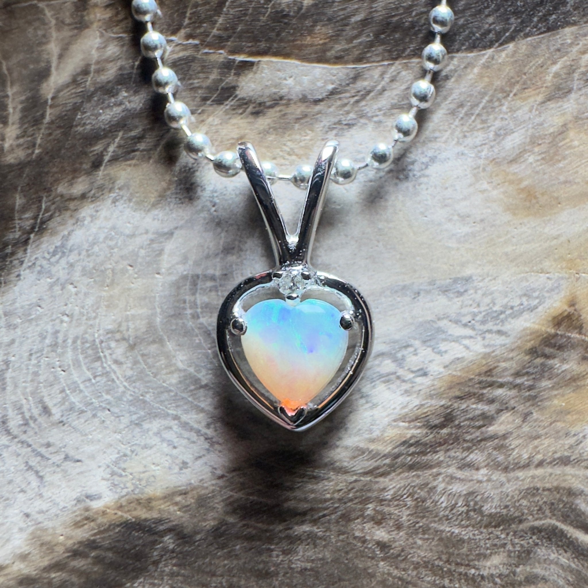 Bruny Isle Heart ~ 0.3ct Coober Pedy Crystal Opal 9ct White Gold Pendant