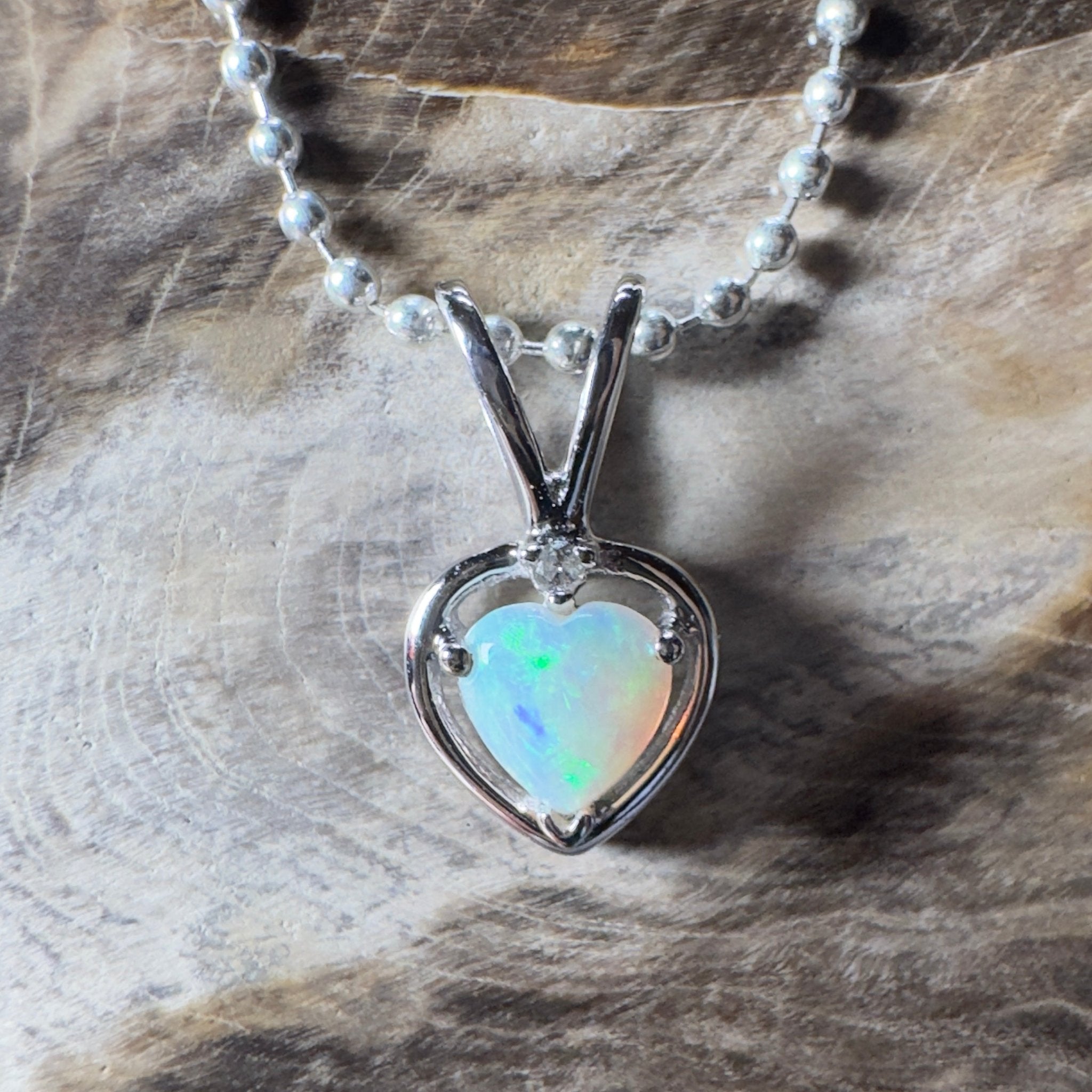 Bruny Isle Heart ~ 0.3ct Coober Pedy Crystal Opal 9ct White Gold Pendant