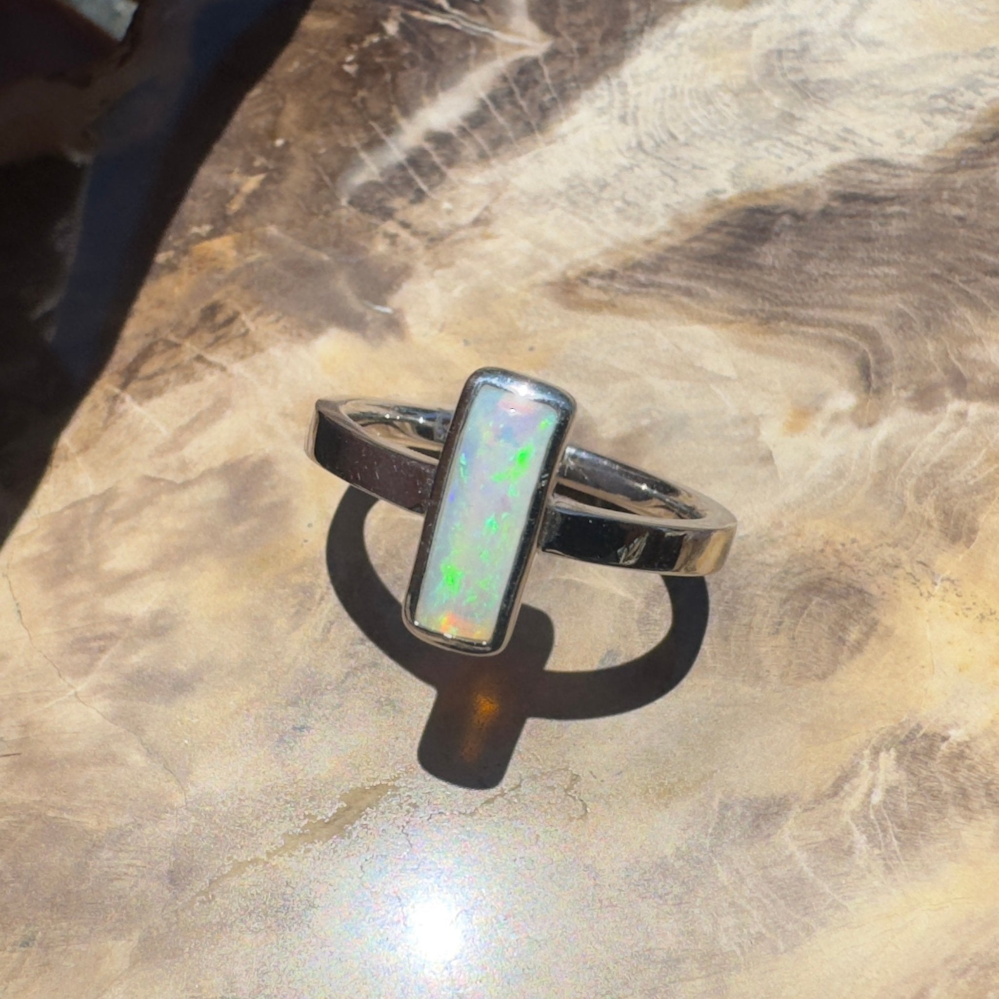 Bruny Tide Glow – 0.9ct Lightning Ridge Crystal Opal 925 Silver Ring