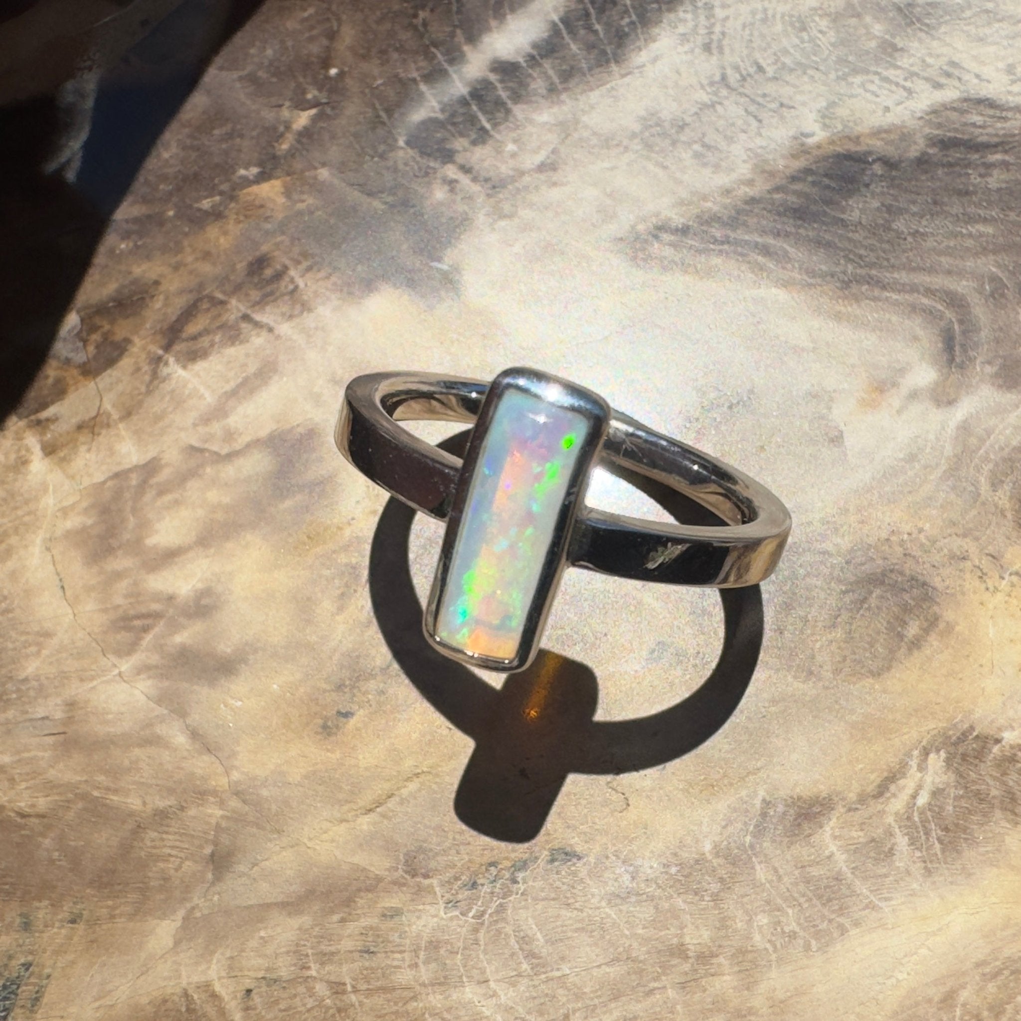 Bruny Tide Glow – 0.9ct Lightning Ridge Crystal Opal 925 Silver Ring