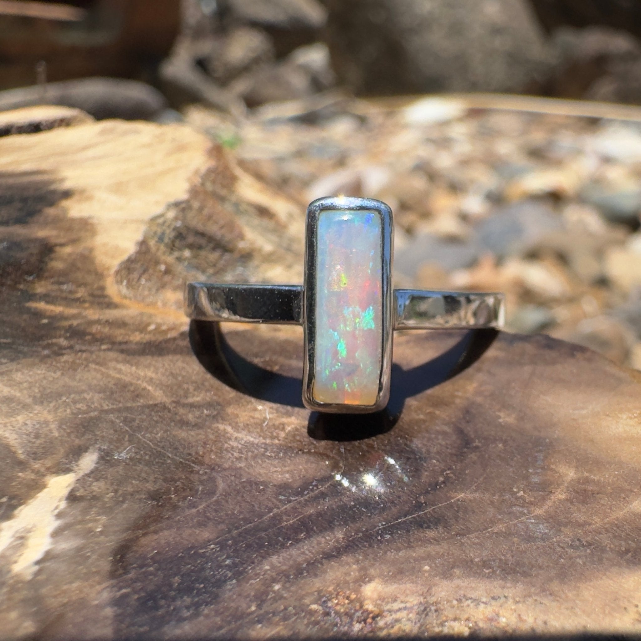 Bruny Tide Glow – 0.9ct Lightning Ridge Crystal Opal 925 Silver Ring