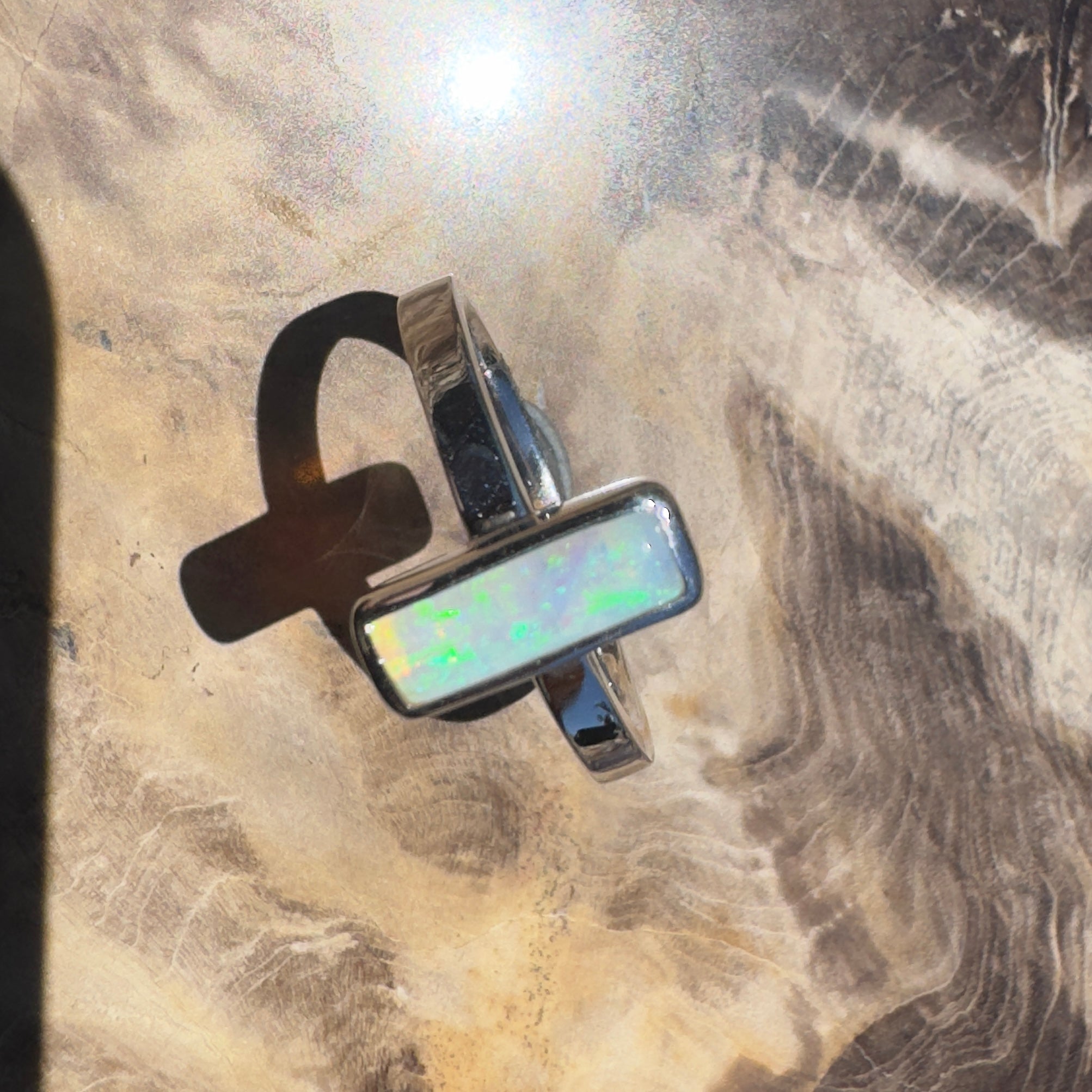 Bruny Tide Glow – 0.9ct Lightning Ridge Crystal Opal 925 Silver Ring