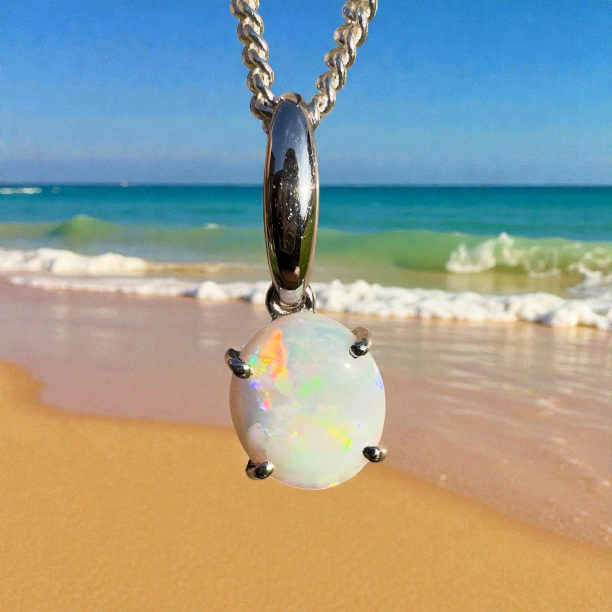 Bunbury Shore Fire – 1ct Coober Pedy Opal 925 Silver Pendant
