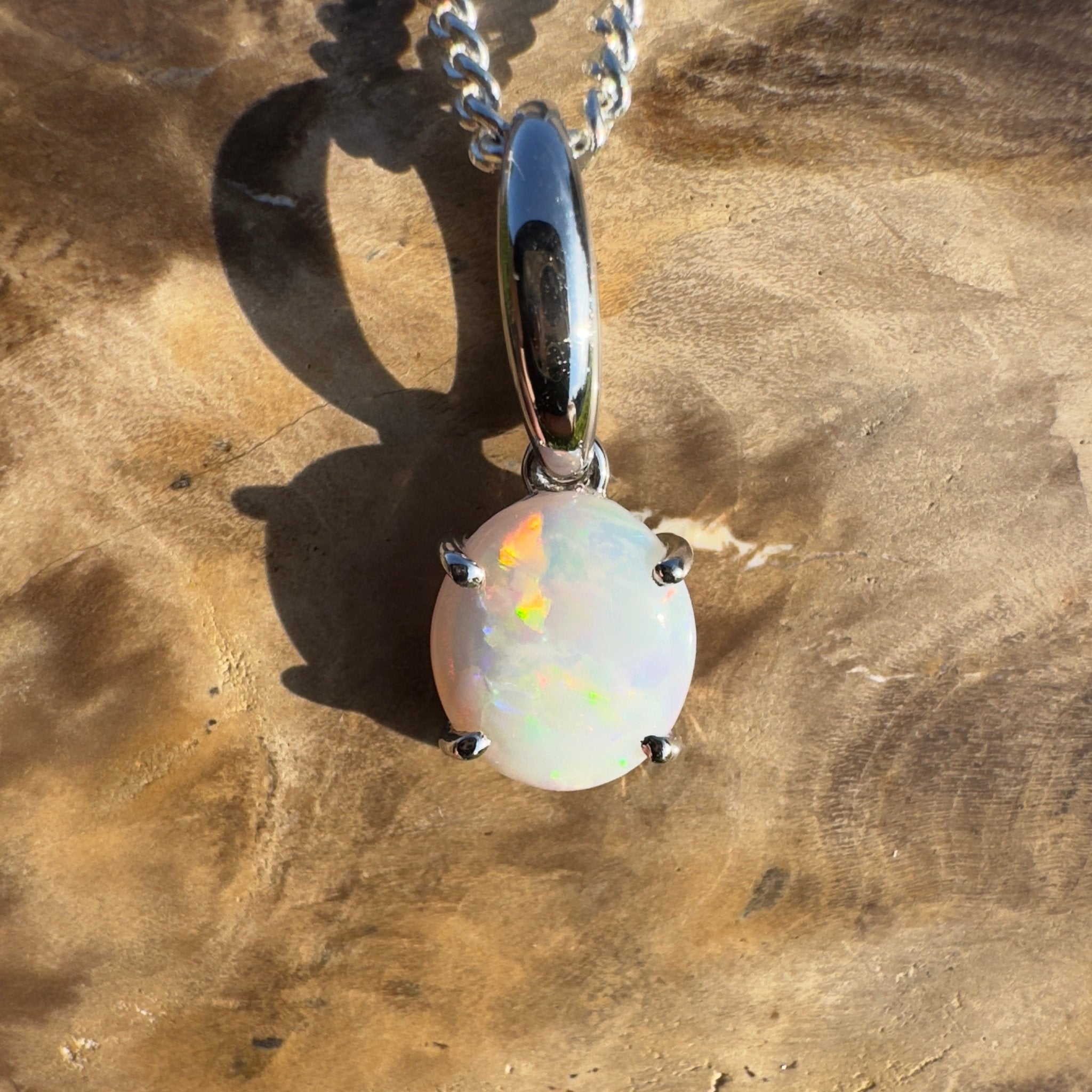 Bunbury Shore Fire – 1ct Coober Pedy Opal 925 Silver Pendant