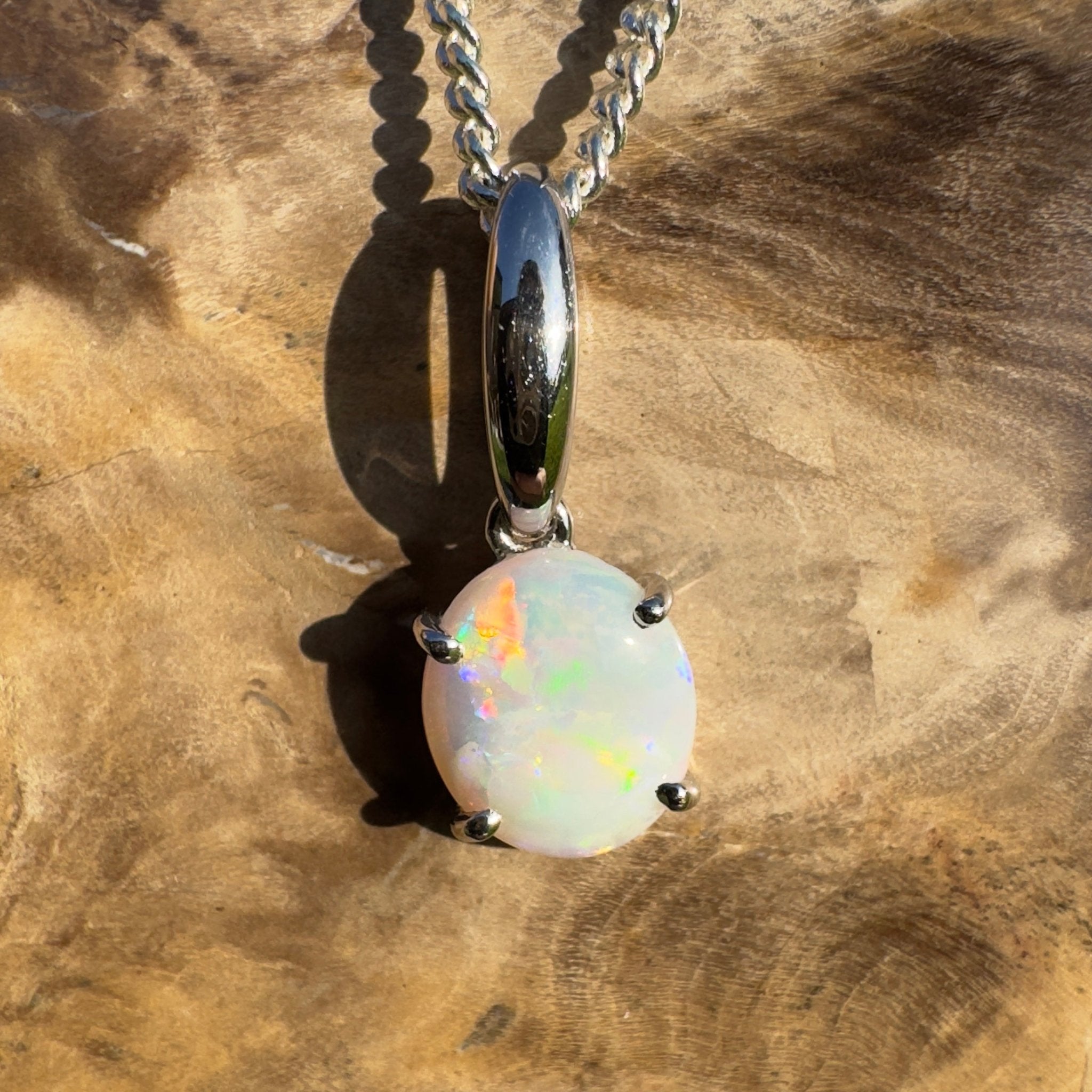 Bunbury Shore Fire – 1ct Coober Pedy Opal 925 Silver Pendant