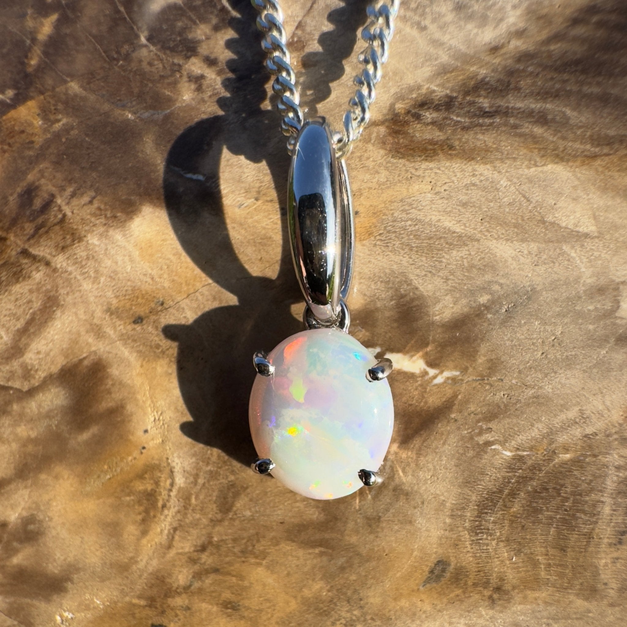 Bunbury Shore Fire – 1ct Coober Pedy Opal 925 Silver Pendant