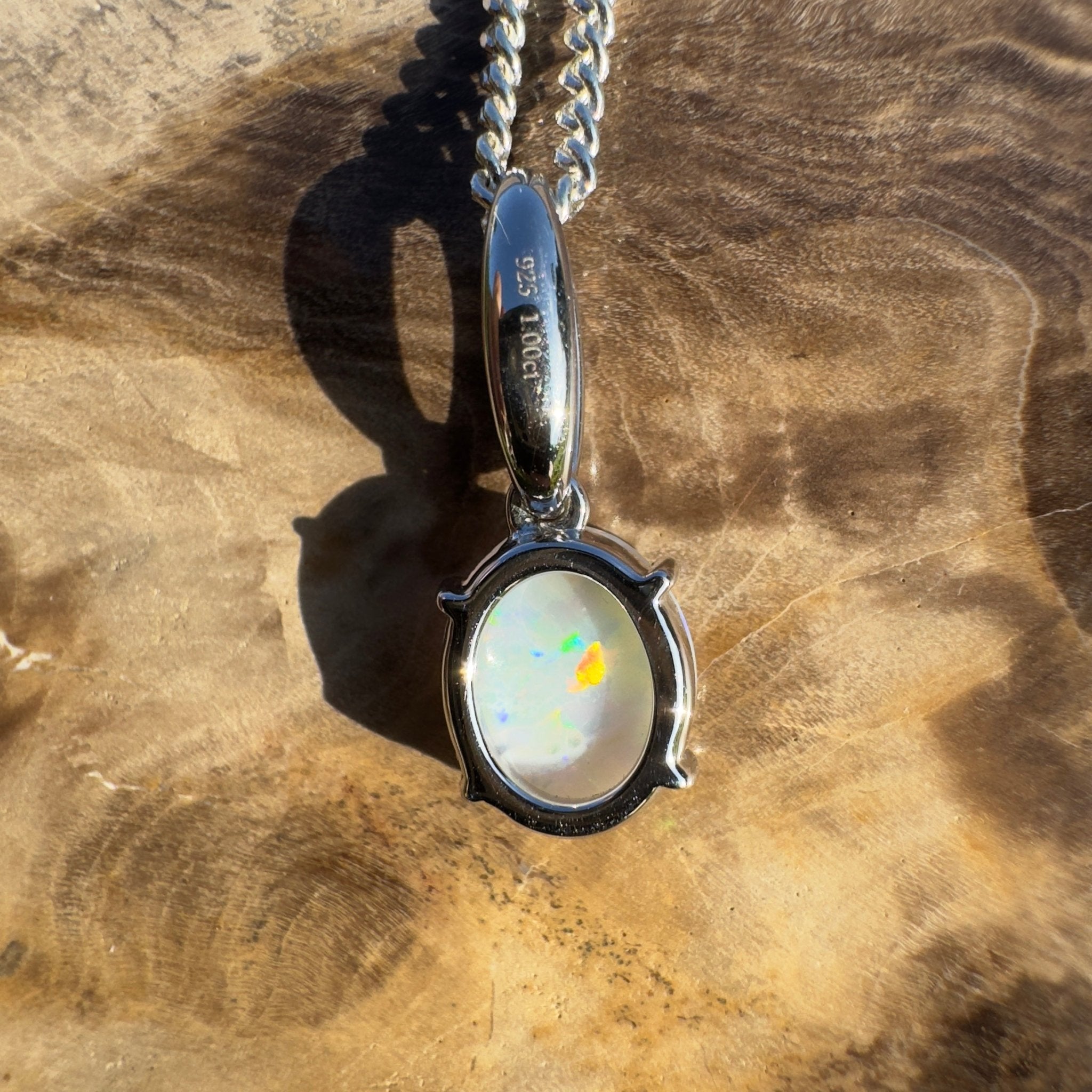 Bunbury Shore Fire – 1ct Coober Pedy Opal 925 Silver Pendant