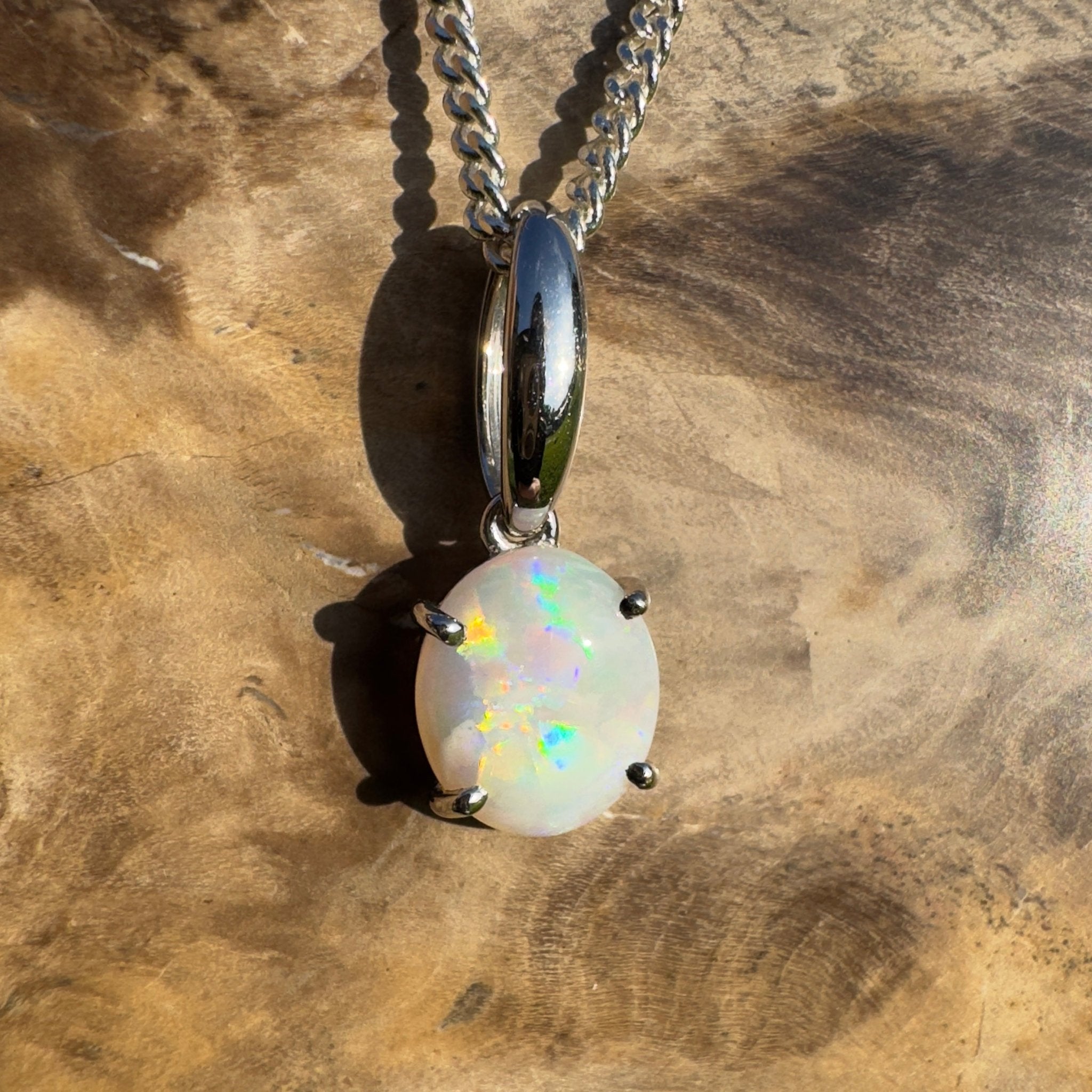 Bunbury Shore Fire – 1ct Coober Pedy Opal 925 Silver Pendant