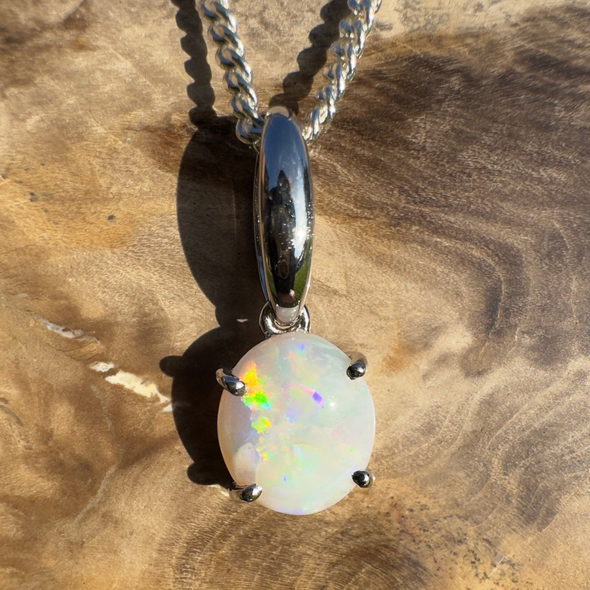 Bunbury Shore Fire – 1ct Coober Pedy Opal 925 Silver Pendant