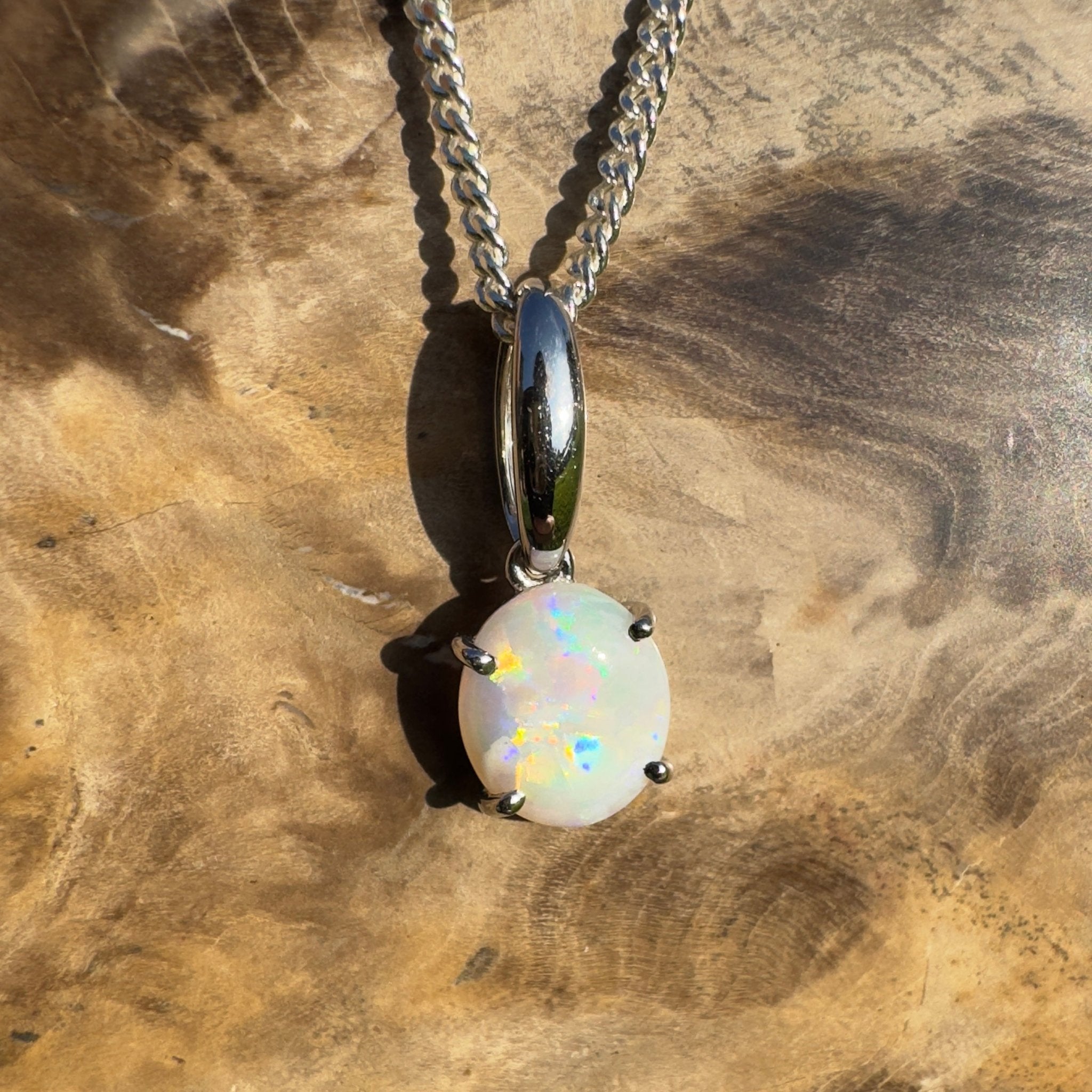 Bunbury Shore Fire – 1ct Coober Pedy Opal 925 Silver Pendant
