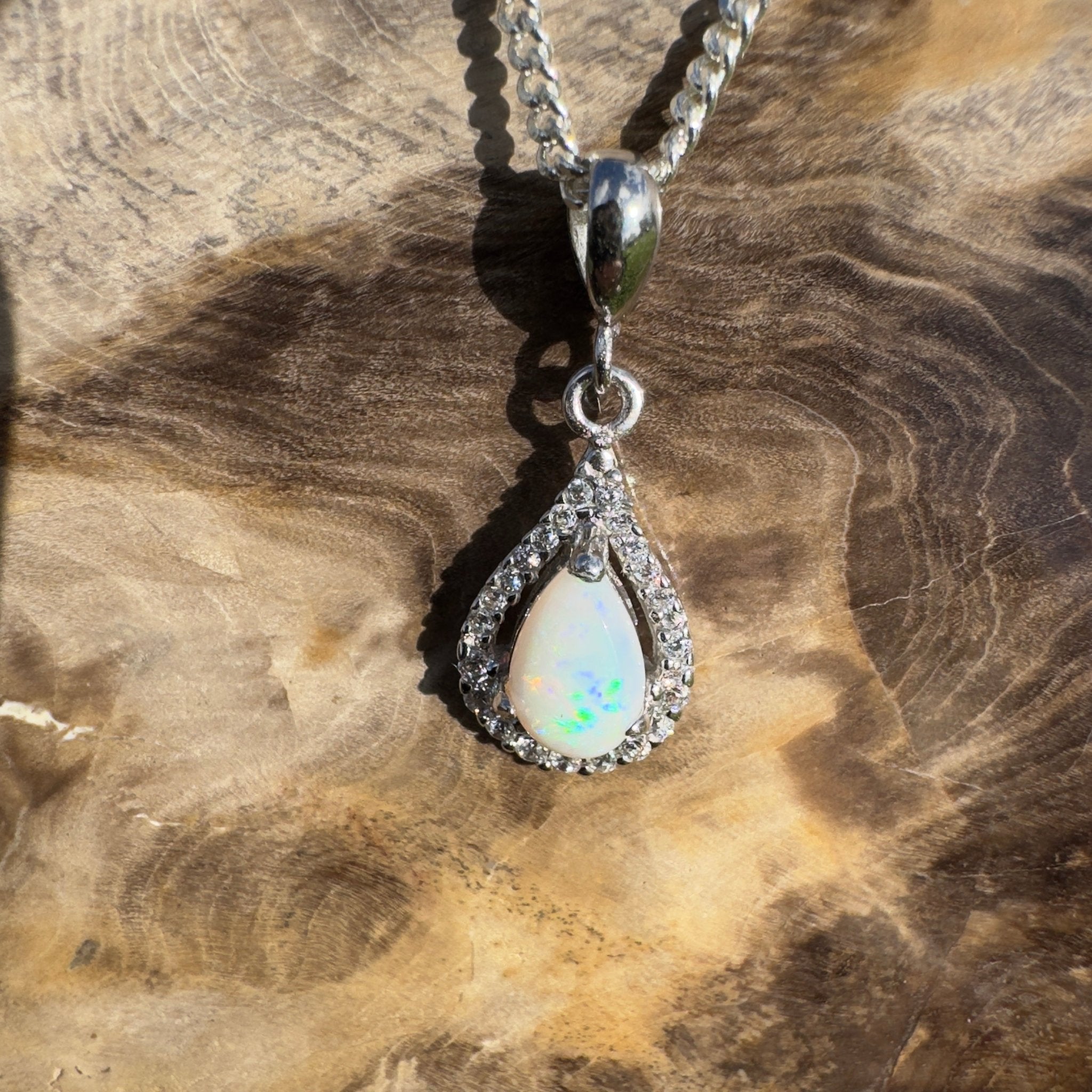 Bunda Mist ~ 0.9ct Solid Coober Pedy Opal 925 Sterling Silver Pendant Necklace