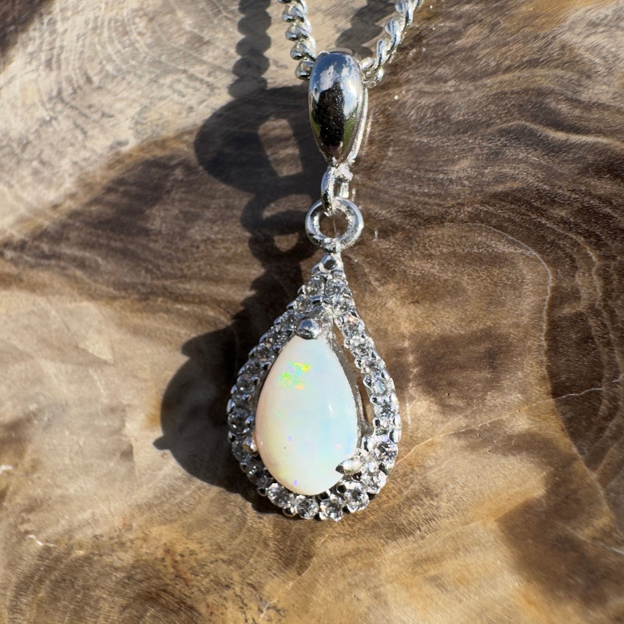 Bunda Mist ~ 0.9ct Solid Coober Pedy Opal 925 Sterling Silver Pendant Necklace